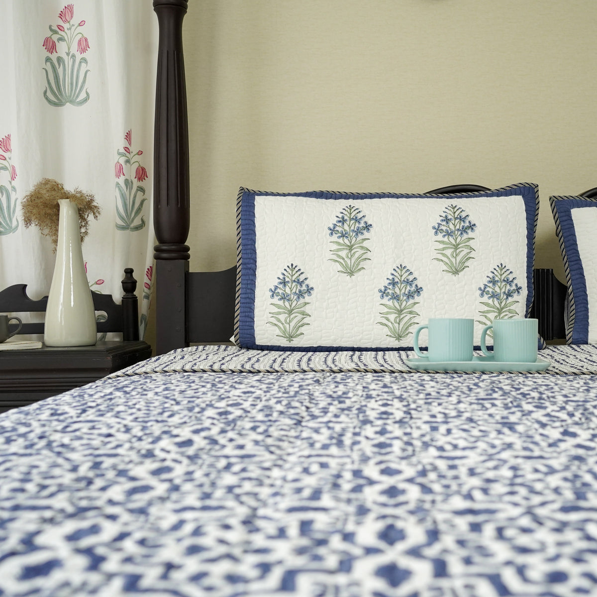 Tula Blue Hand Block Printed Quilted Bedspread