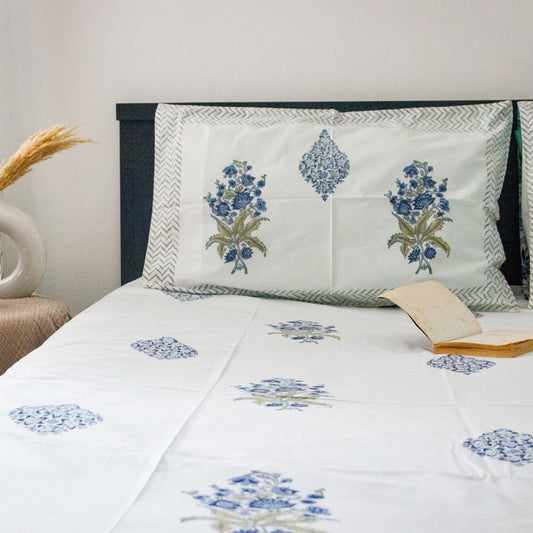 Blue Iris Handblock Print Bedsheet