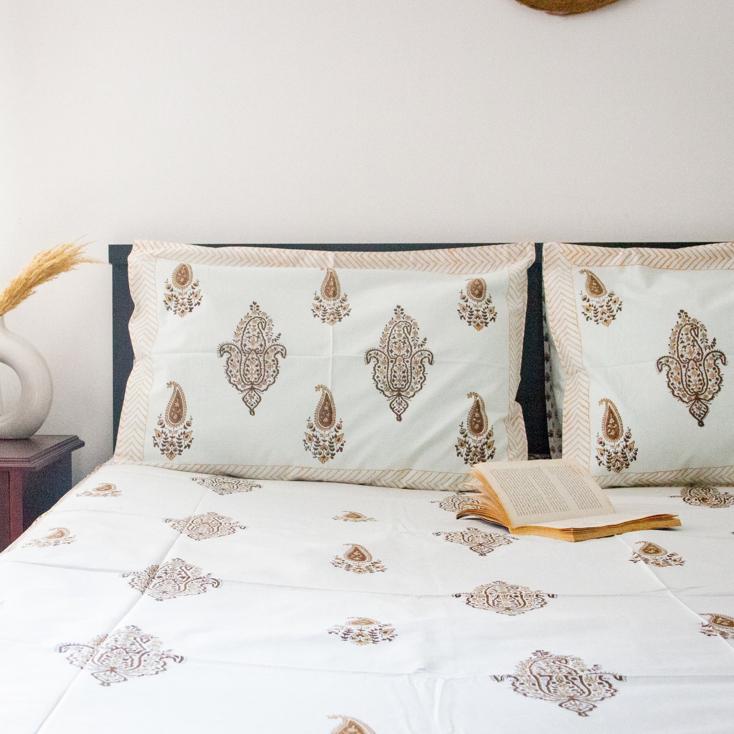 Mocha Hand Block Printed Bed Sheets