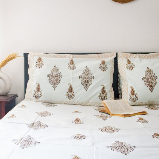 Mocha Hand Block Printed Bed Sheets