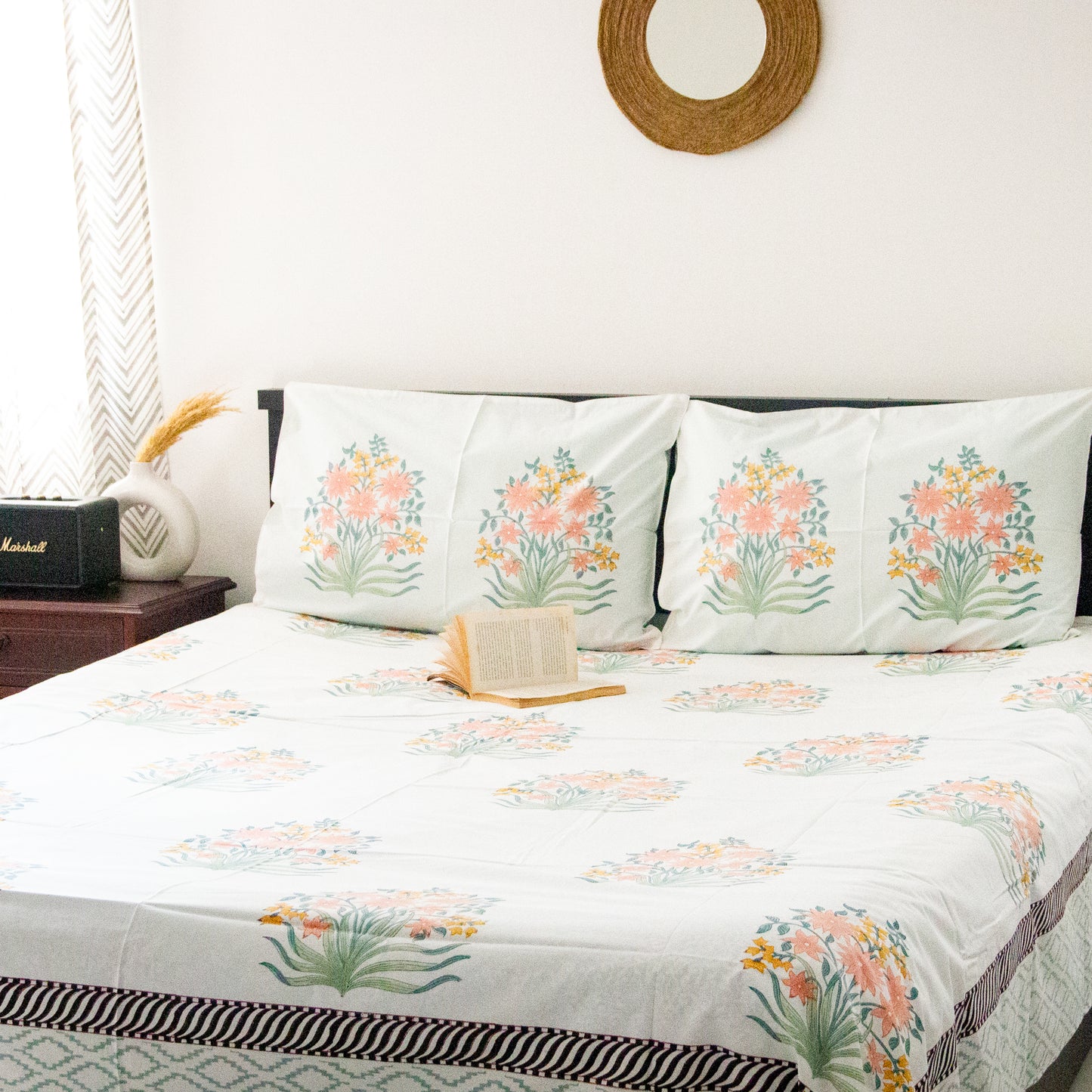 Mogra Hand Block Printed Bed Sheets