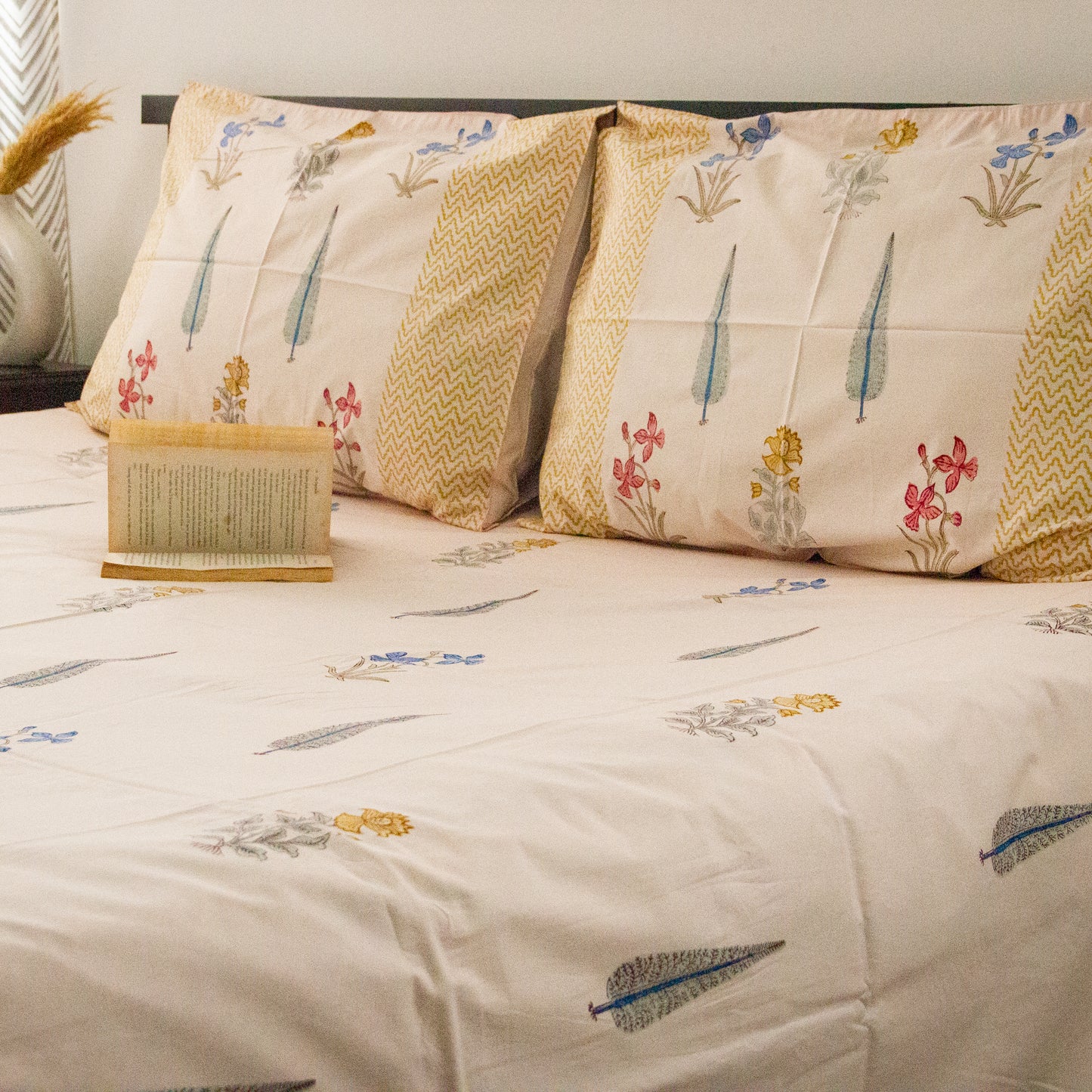 Oasis Hand Block Printed Beige Bed Sheet