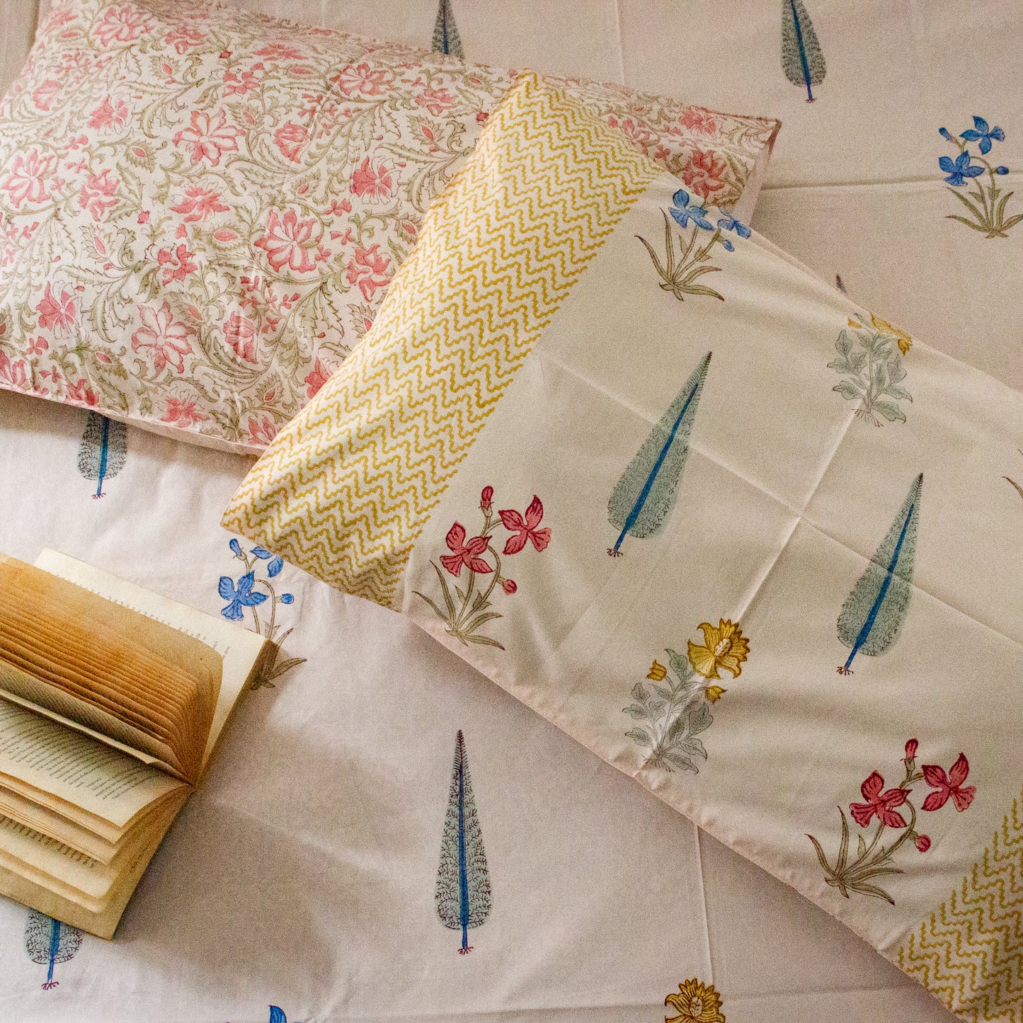 Oasis Hand Block Printed Beige Bed Sheet