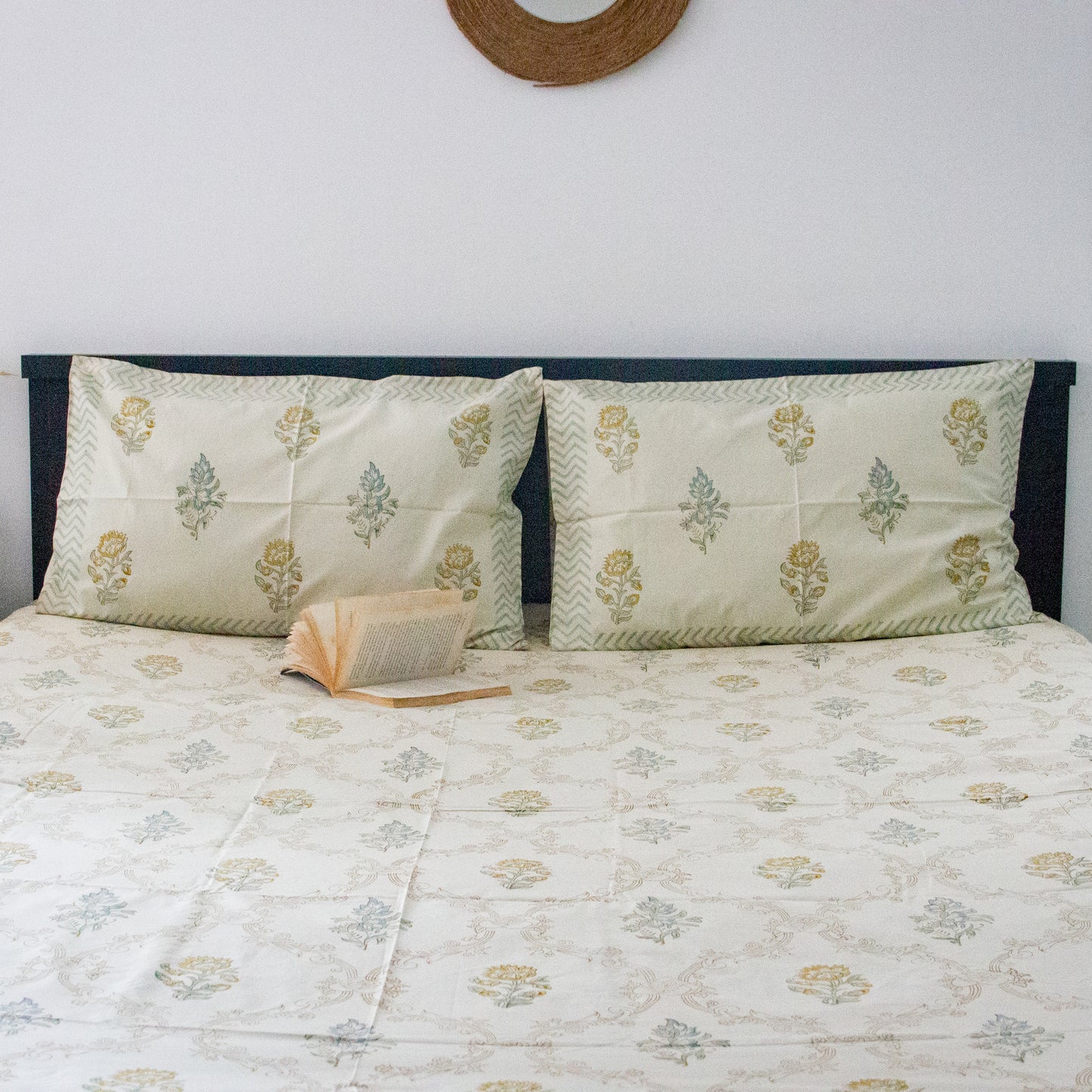 Springtime Serenity Handblock Print Bedsheet