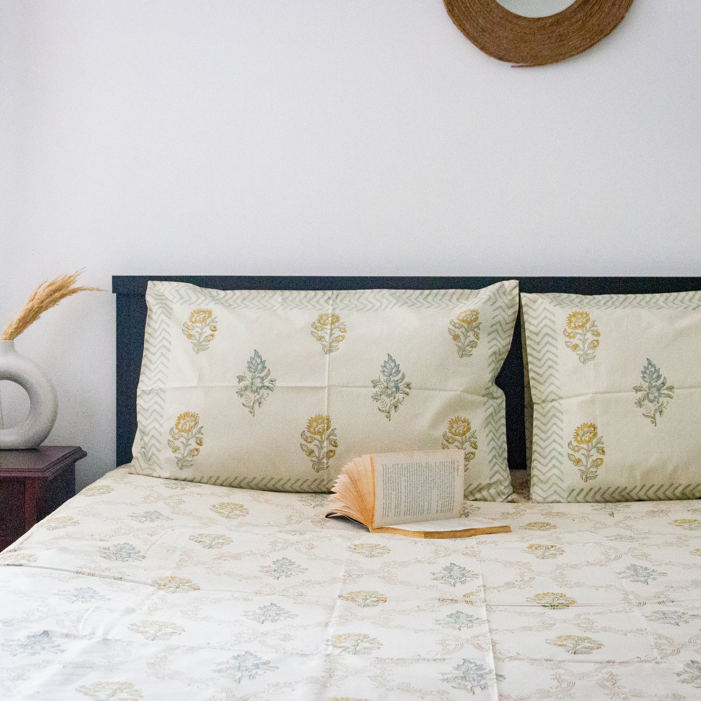 Springtime Serenity Handblock Print Bedsheet