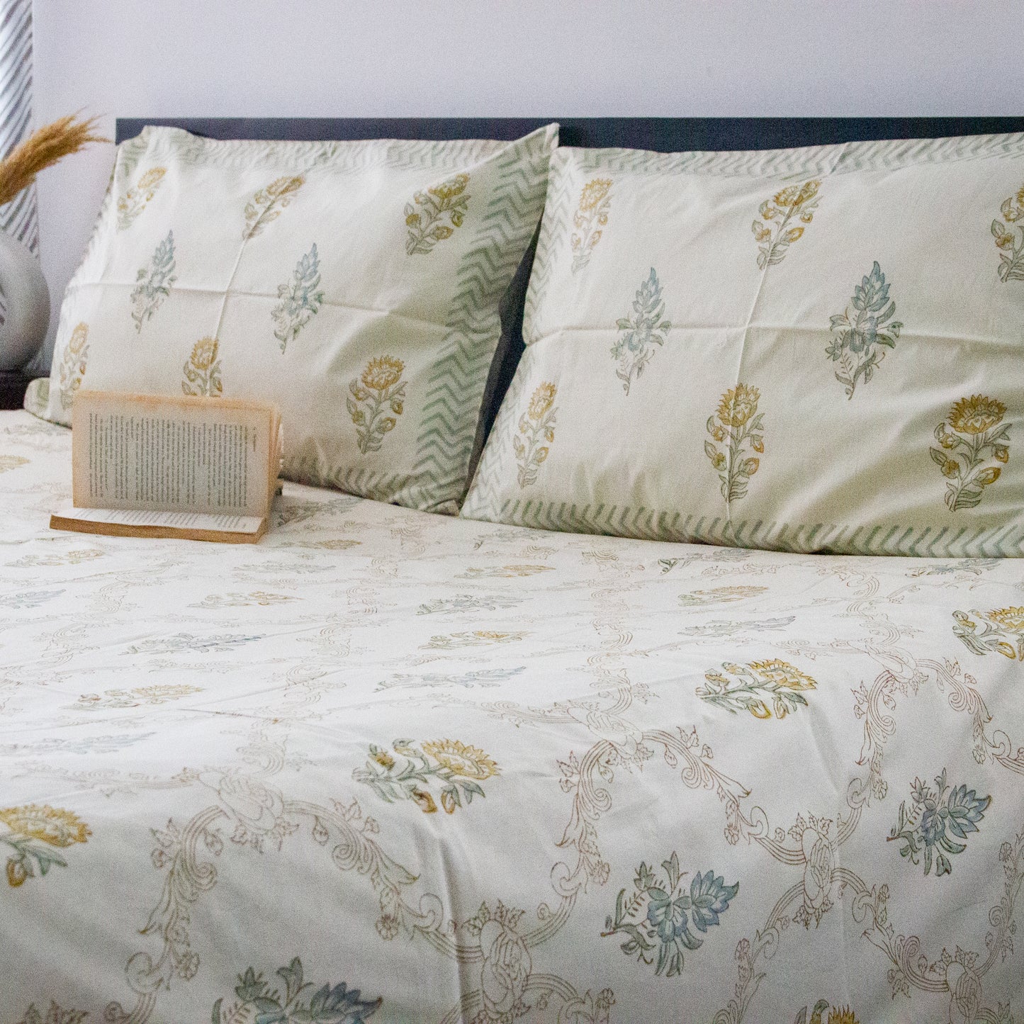 Springtime Serenity Handblock Print Bedsheet