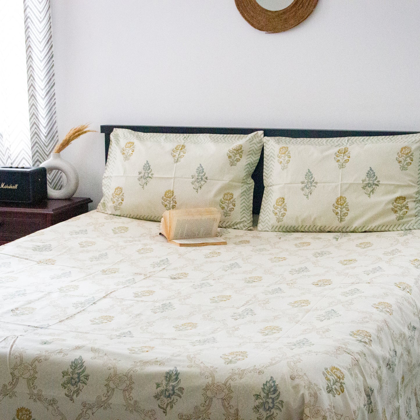 Springtime Serenity Handblock Print Bedsheet