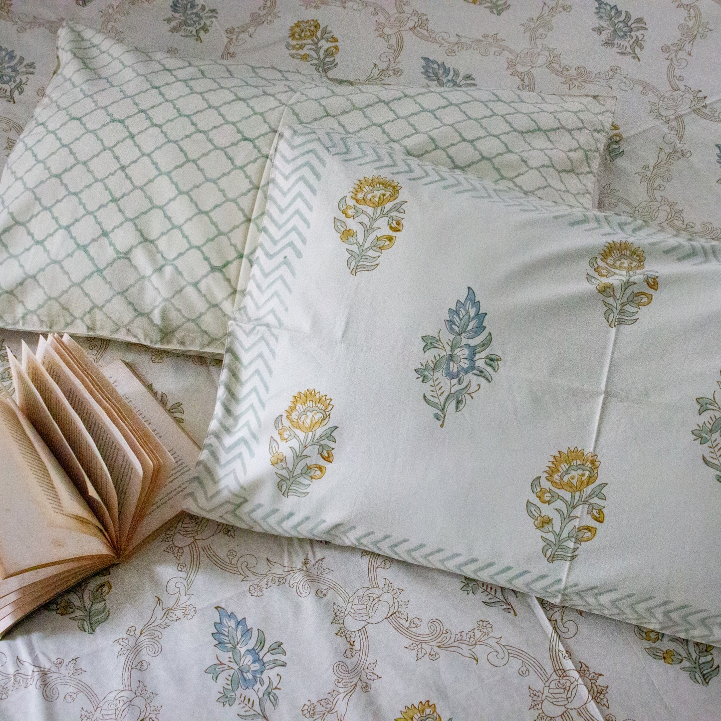 Springtime Serenity Handblock Print Bedsheet