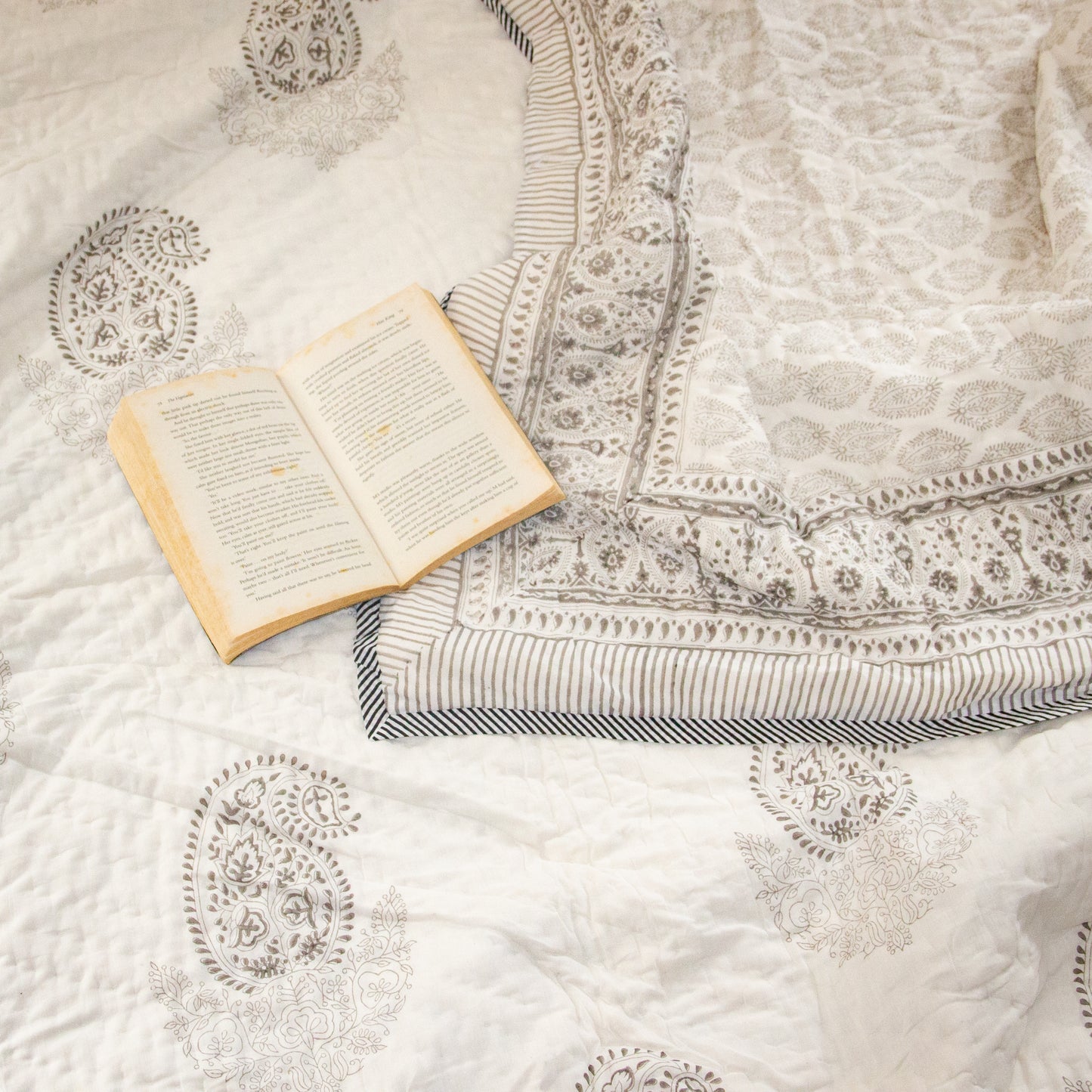 Canopy Grey Hand Block Printed Reversible Quilt