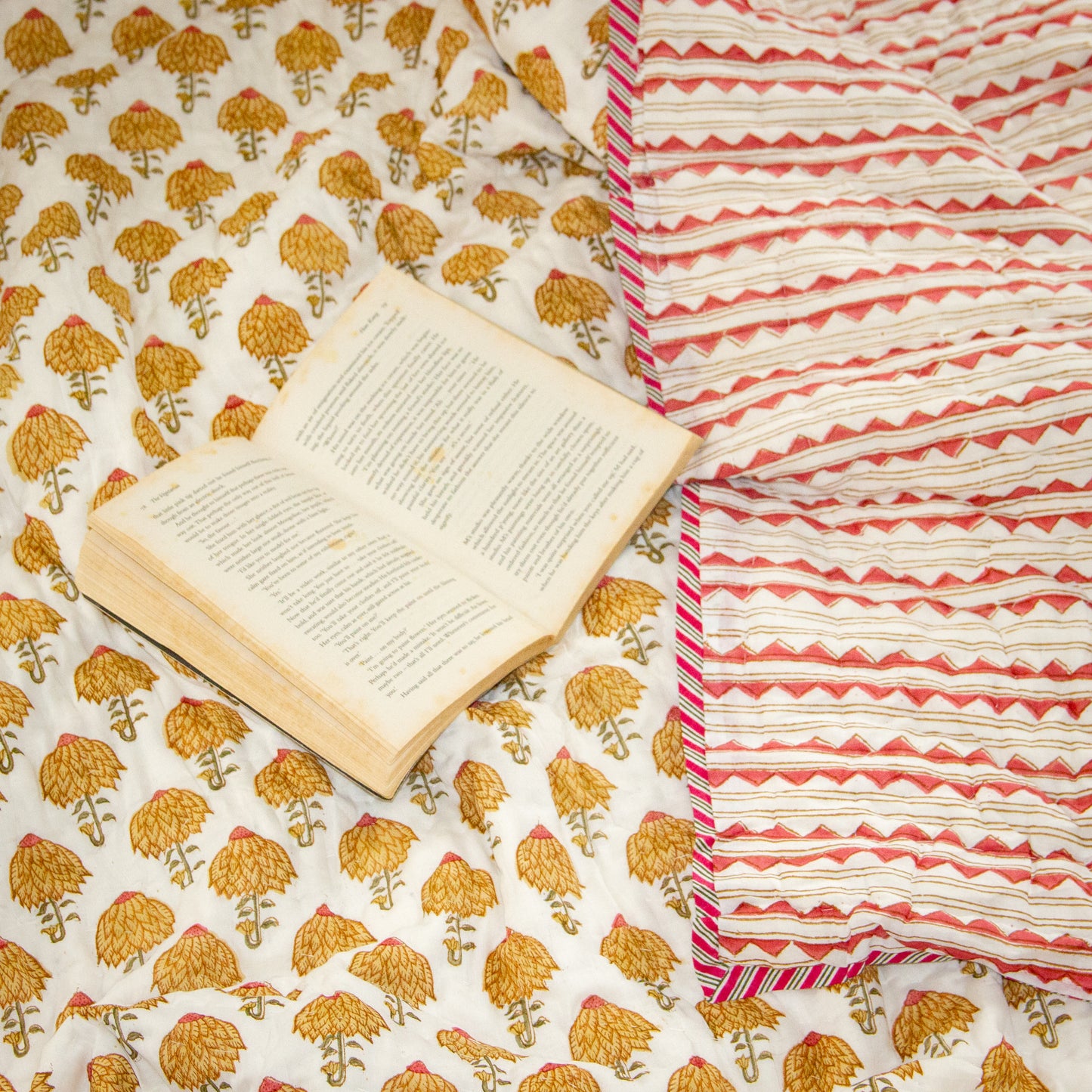 Zinnia Hand Block Printed Reversible Quilt