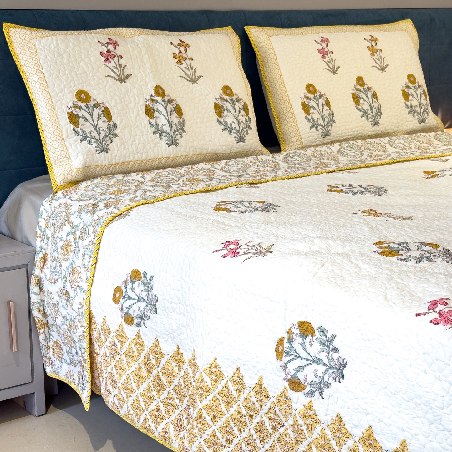 Golden Autumn Hand Block Printed Quilted Bed Covers