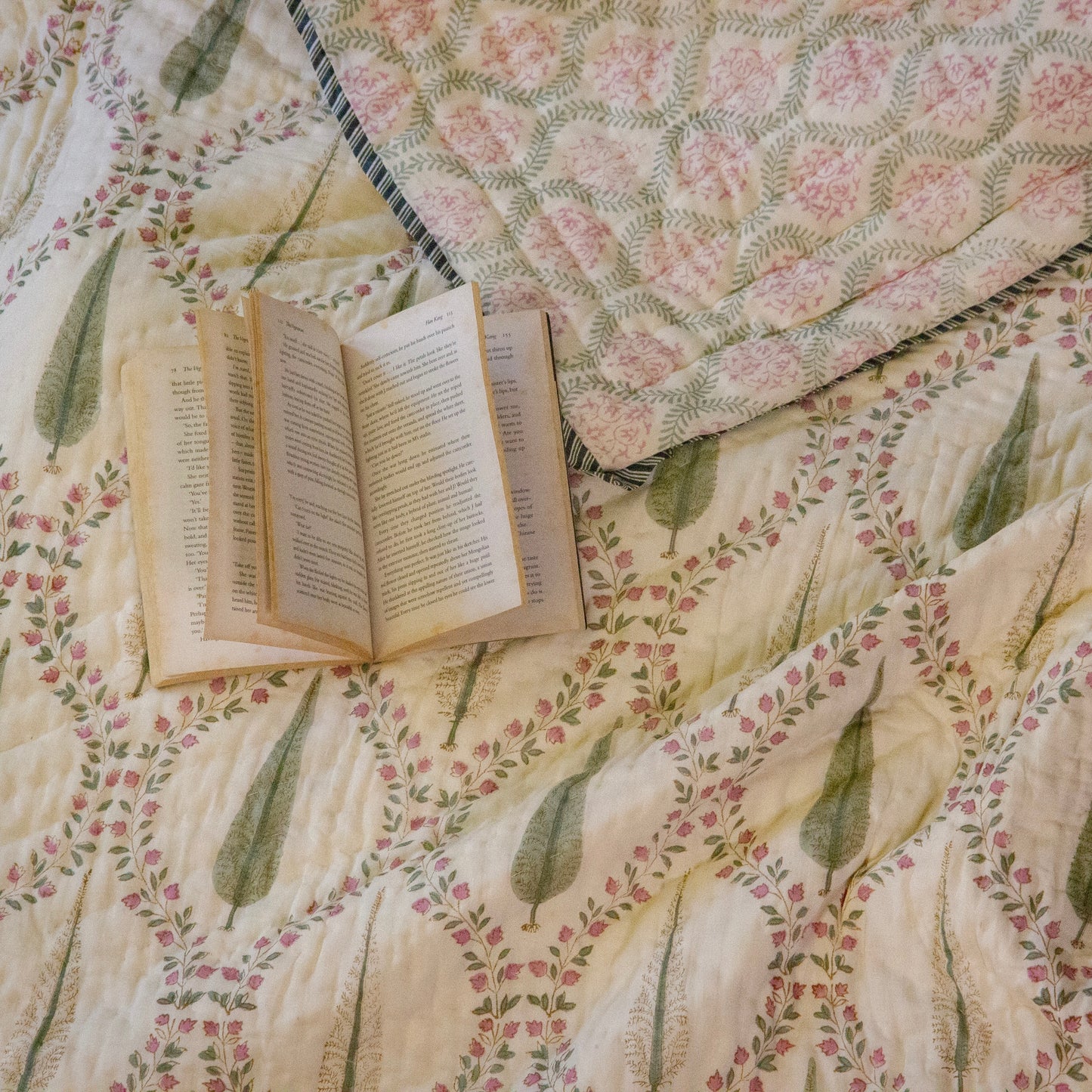 Cypress Hand Block Printed Reversible Quilt