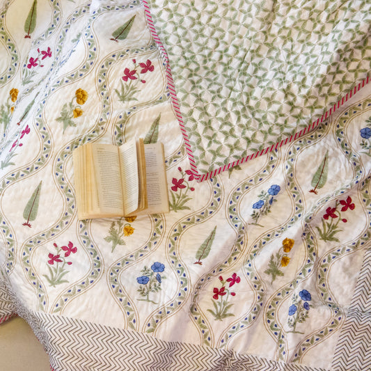 Orchid Jaal Hand Block Printed Reversible Quilt