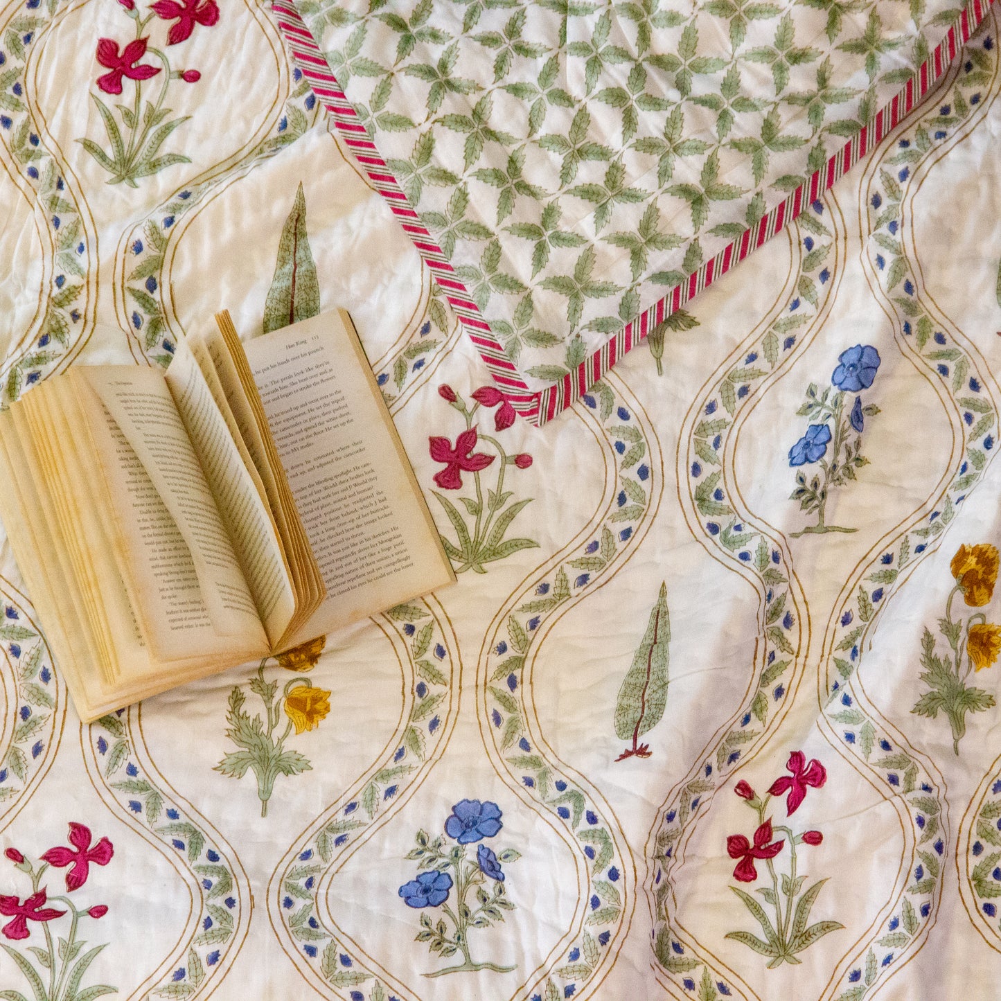 Orchid Jaal Hand Block Printed Reversible Quilt