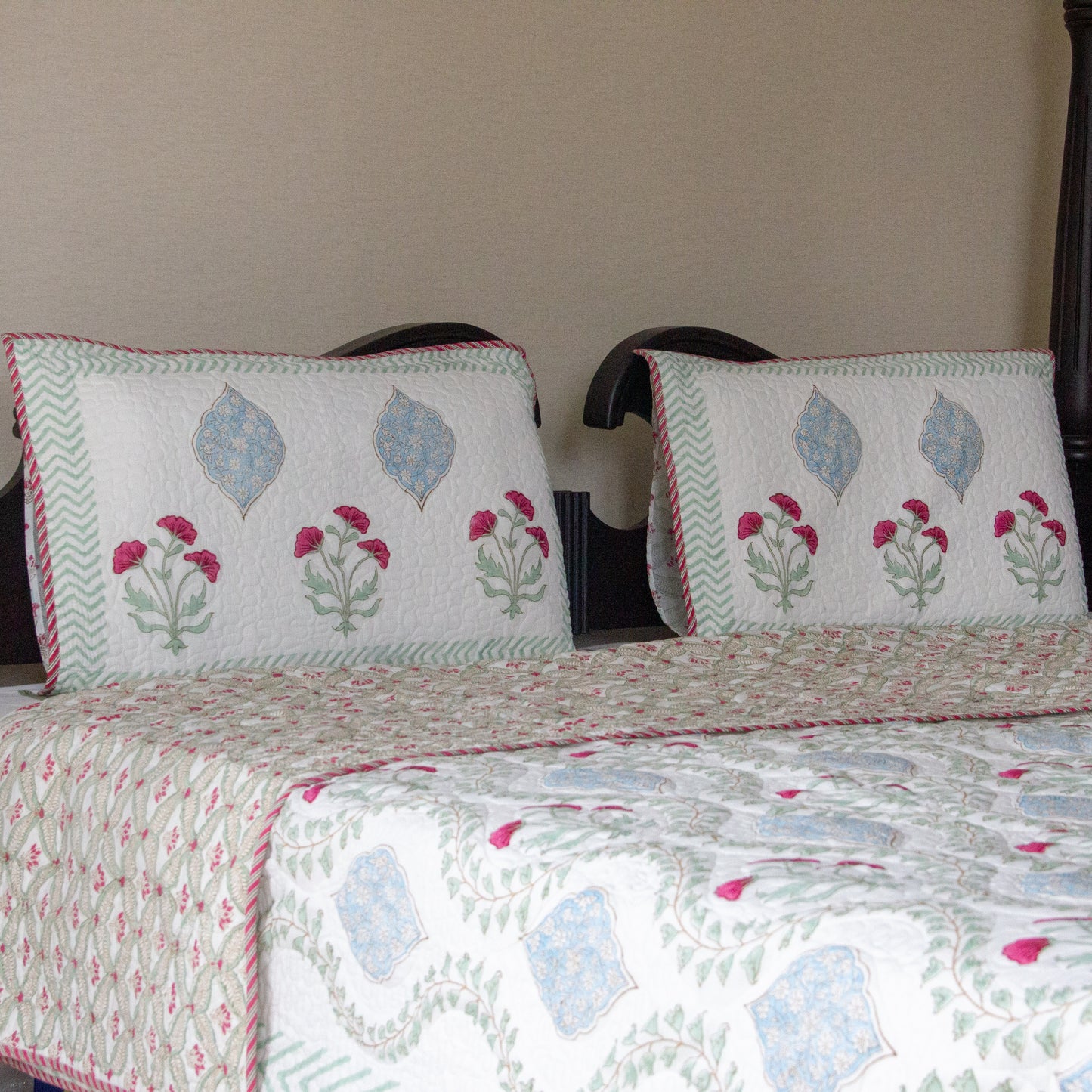 Evergreen  Hand Block Printed Quilted Bedspread