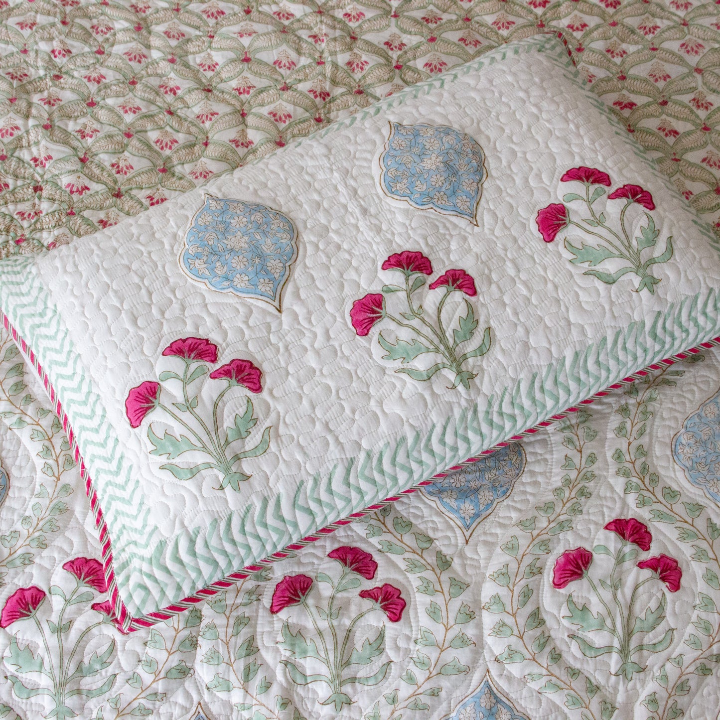 Evergreen  Hand Block Printed Quilted Bedspread