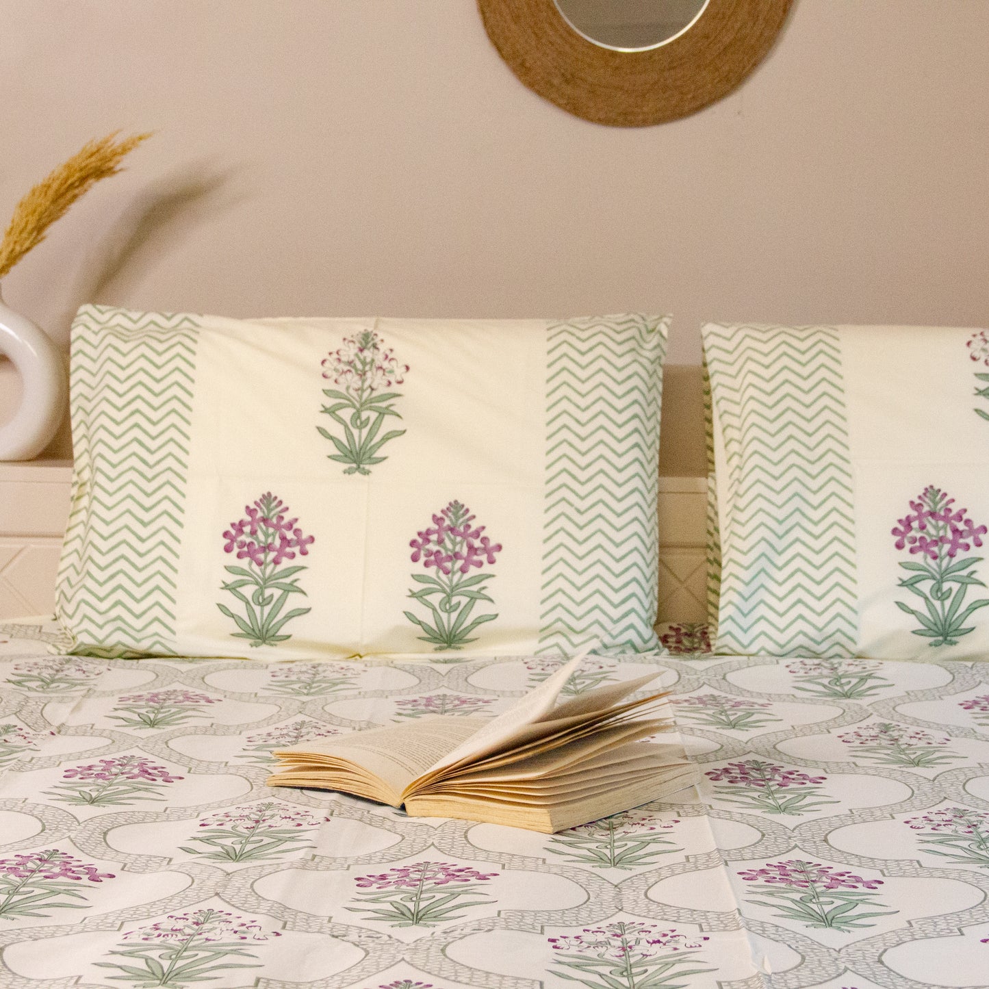 Begonia Jaal Hand Block Printed Bed Sheets
