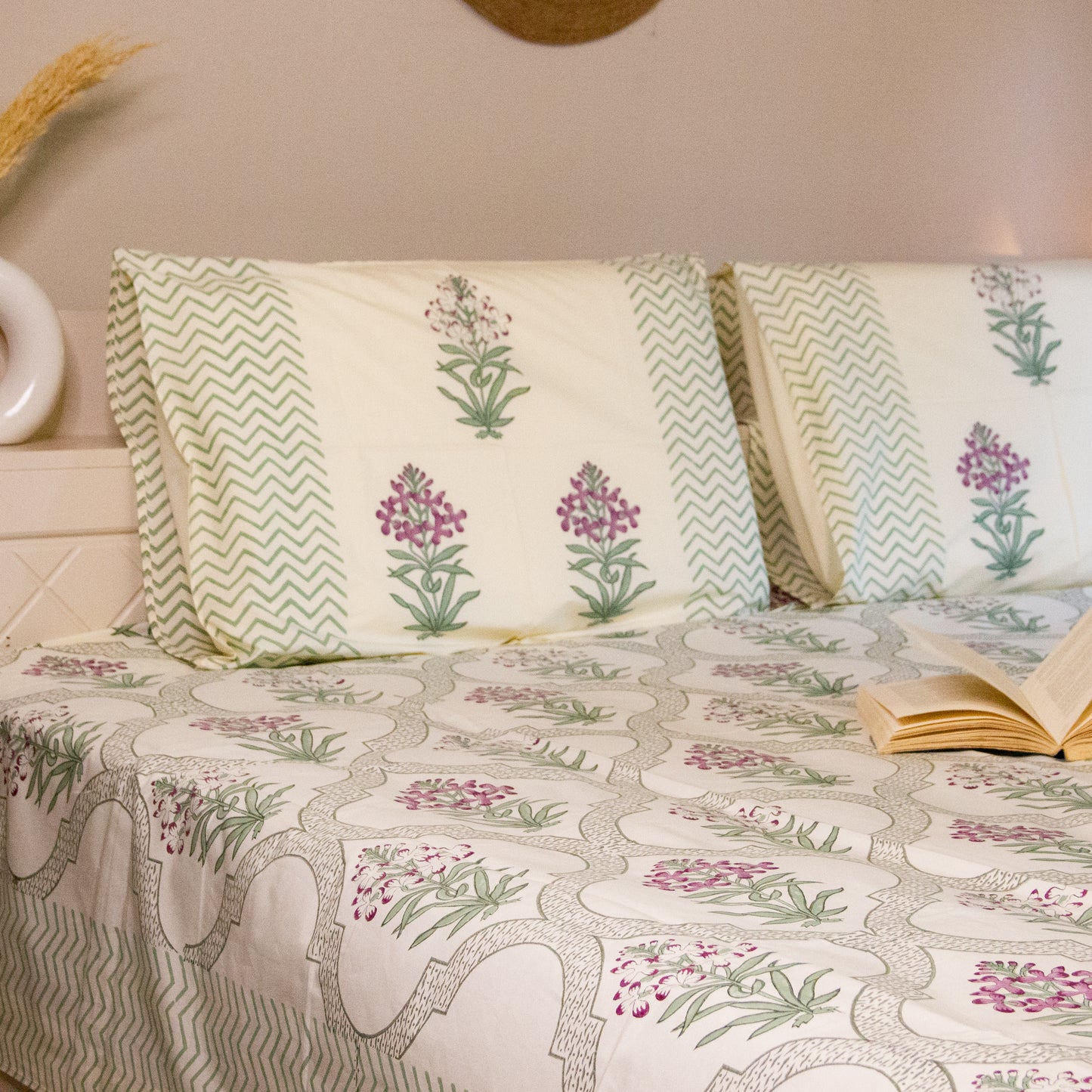 Begonia Jaal Hand Block Printed Bed Sheets
