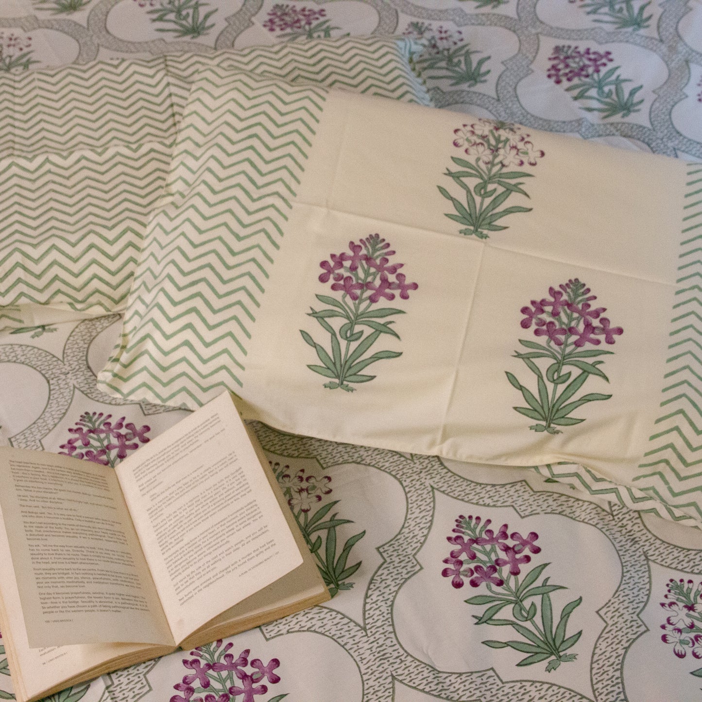 Begonia Jaal Hand Block Printed Bed Sheets