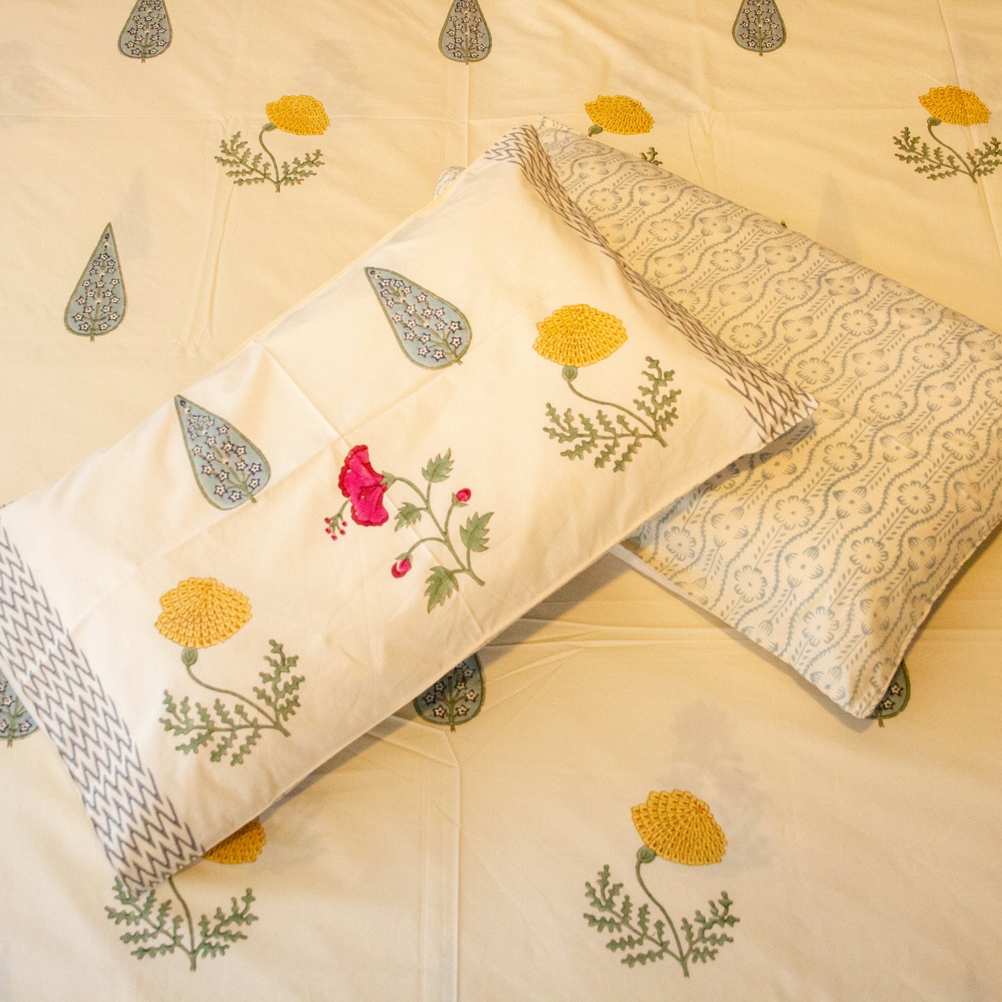 Marigold Magic Hand Block Printed Bed Sheet