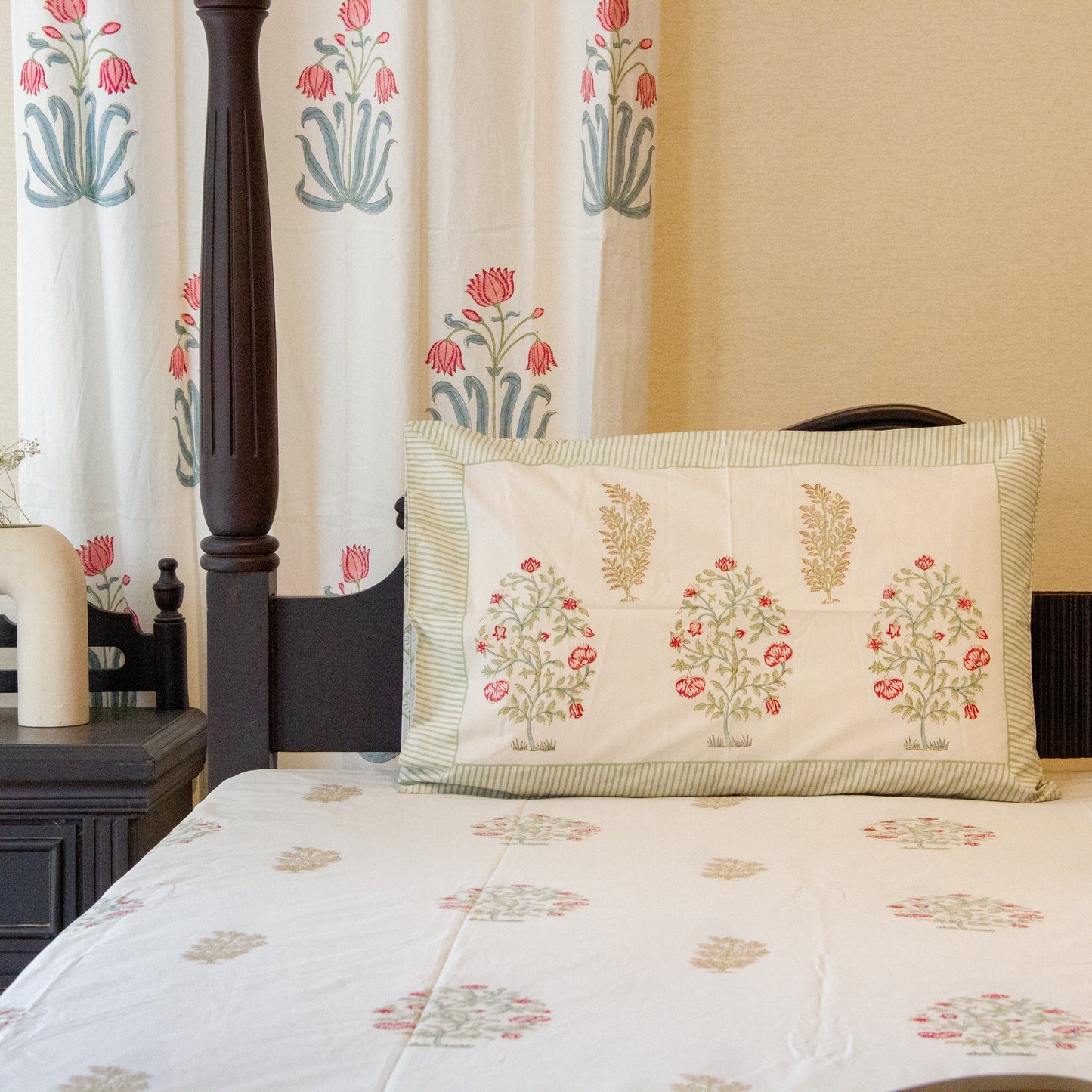 Camellia Grace Hand Block Printed Bed Sheet