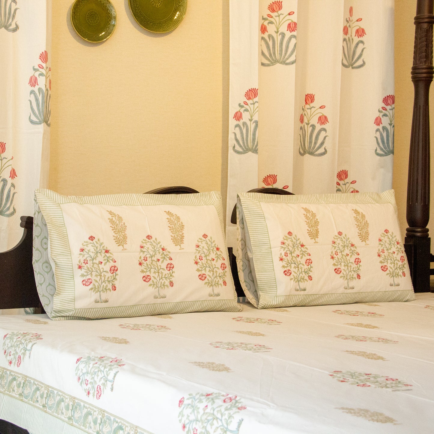 Camellia Grace Hand Block Printed Bed Sheet