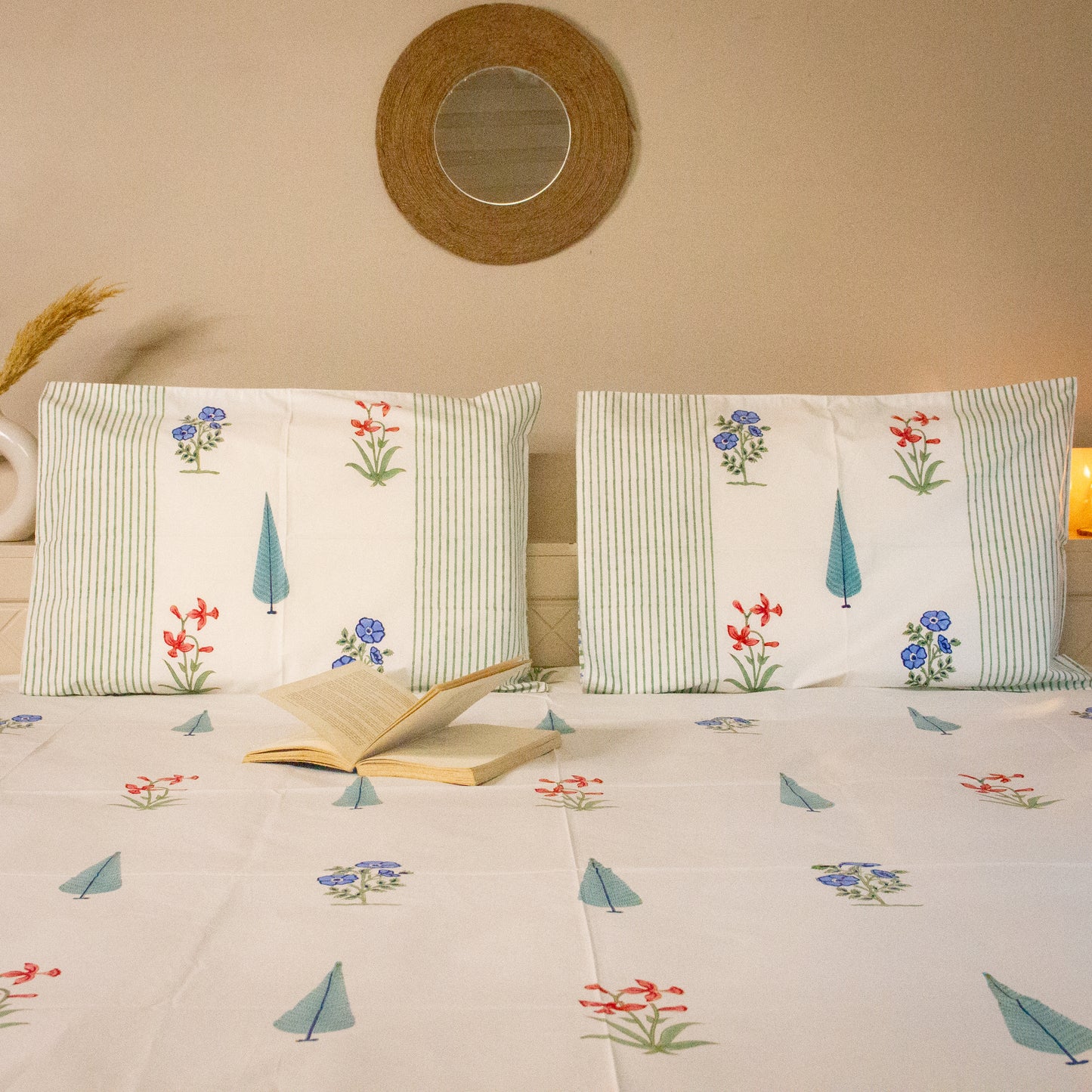 Aster Hand Block Printed Bed Sheets