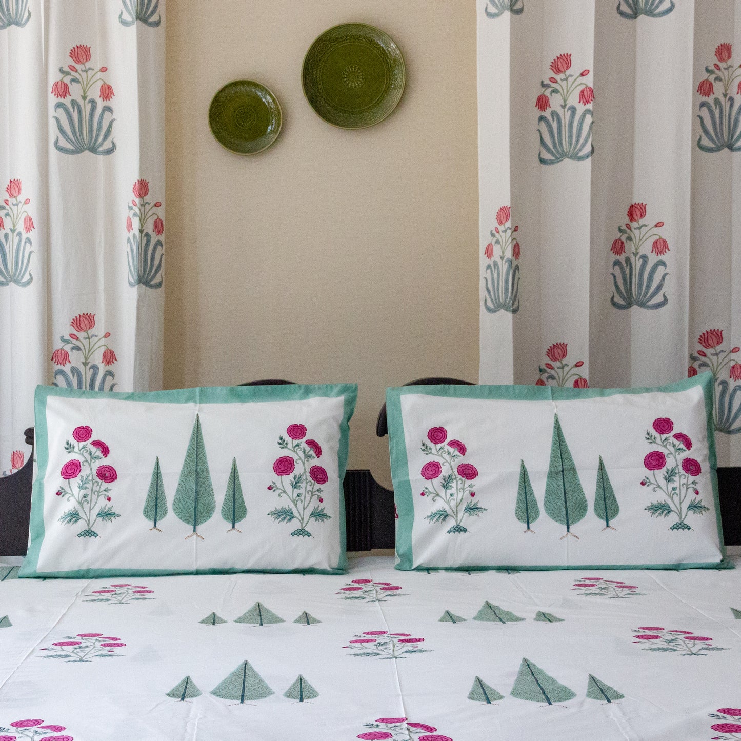 Cypress Serenity Hand Block Printed Bed Sheet