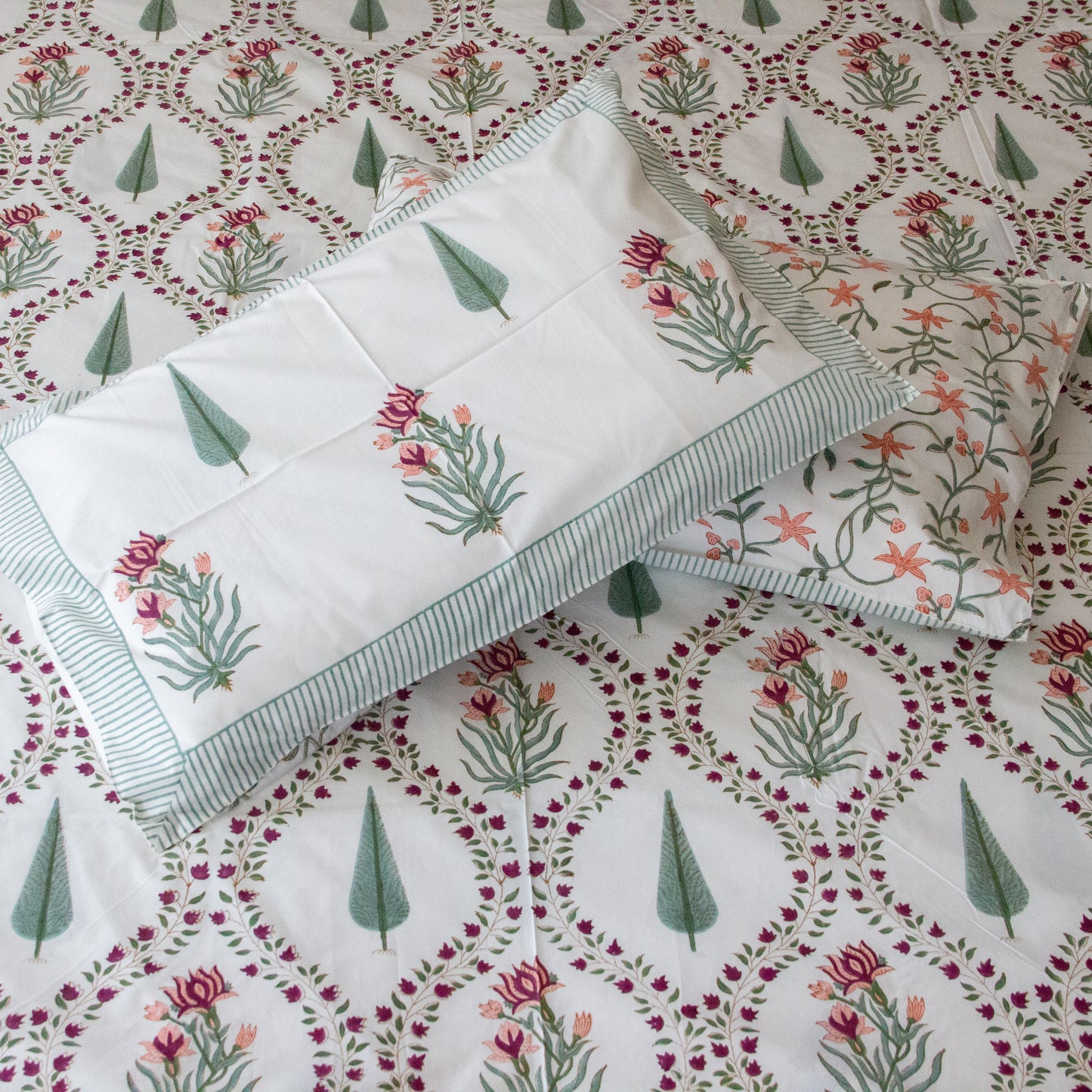 Cypress Jaal Hand Block Printed Bed Sheet