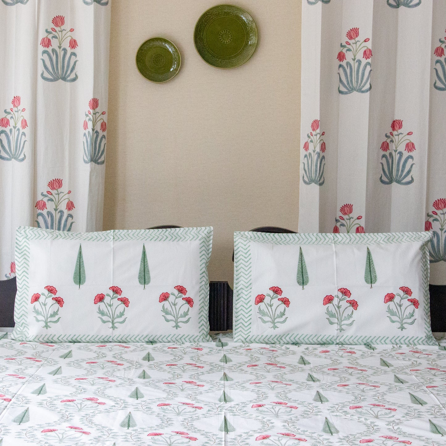 Evergreen Hand Block Printed Bed Sheet
