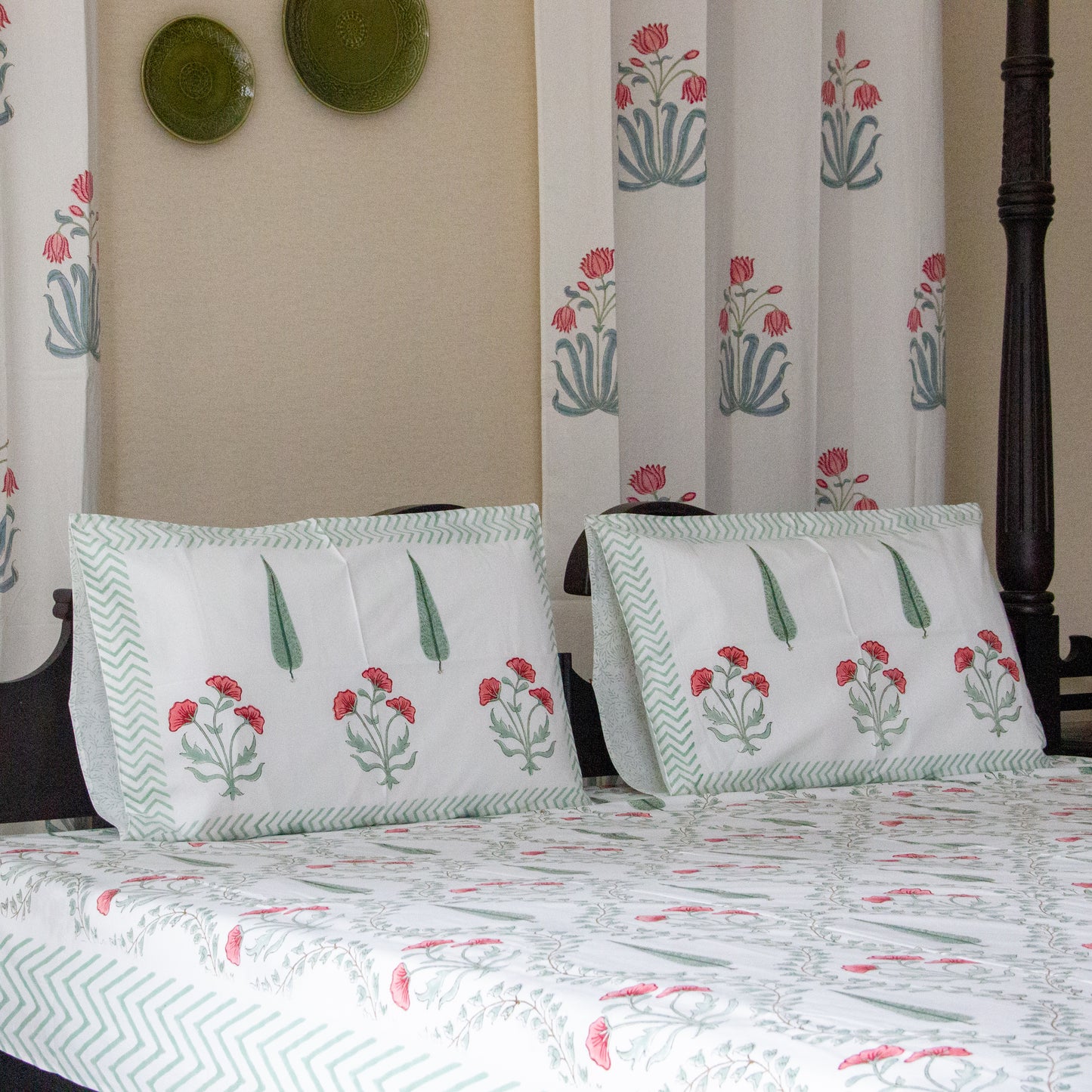 Evergreen Hand Block Printed Bed Sheet