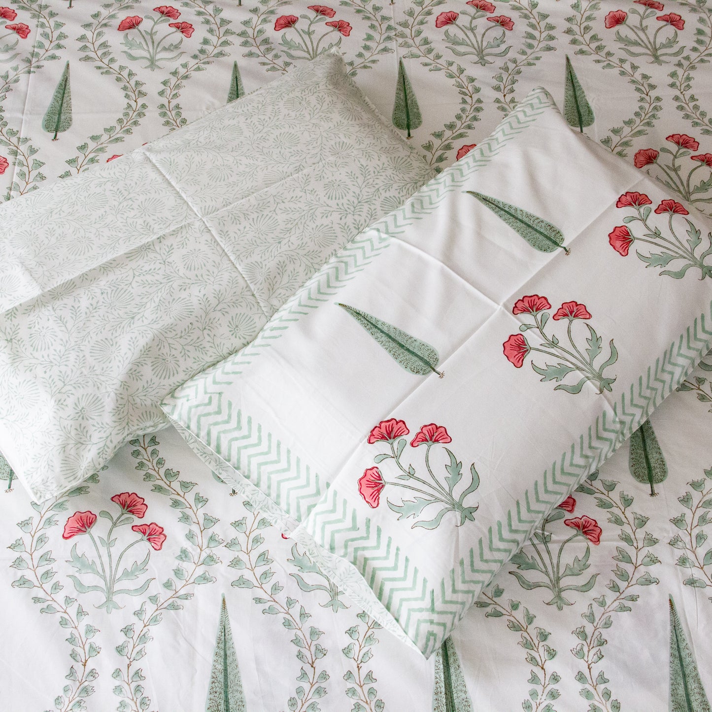 Evergreen Hand Block Printed Bed Sheet