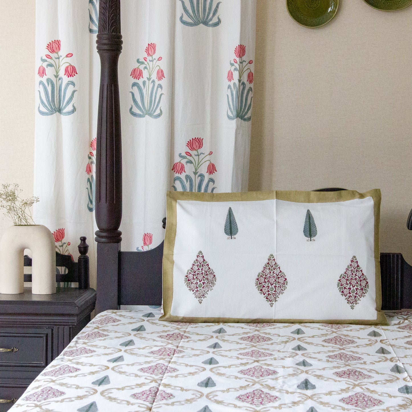 Champa Blossom Hand Block Printed Bed Sheet