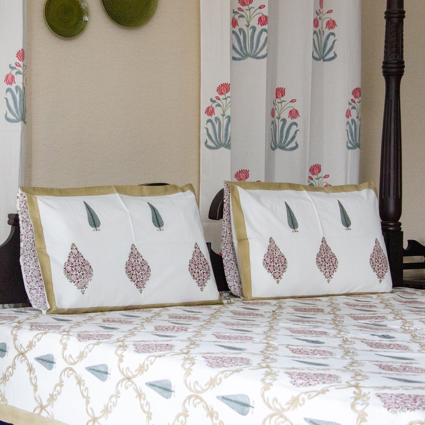 Champa Blossom Hand Block Printed Bed Sheet