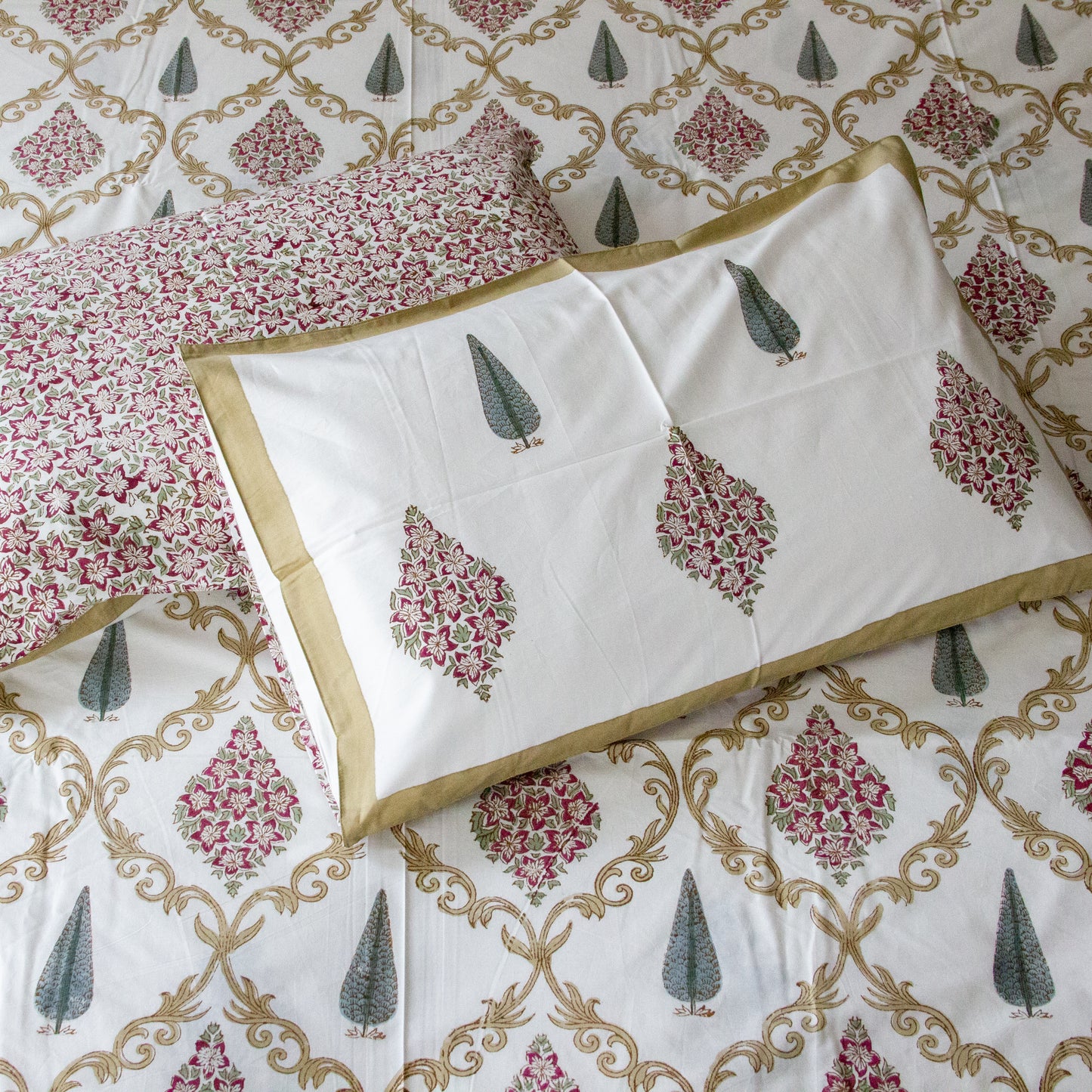 Champa Blossom Hand Block Printed Bed Sheet