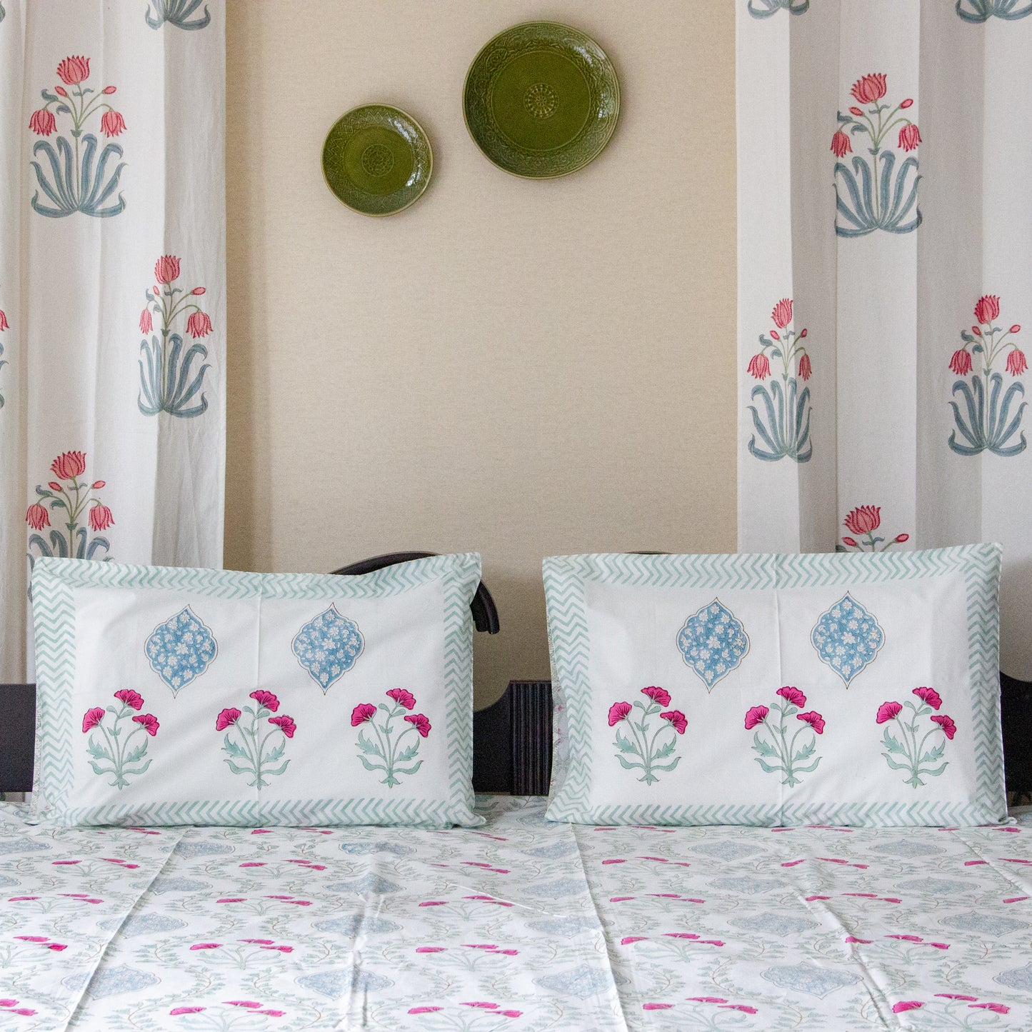 Lotus Serenity Hand Block Printed Bed Sheet