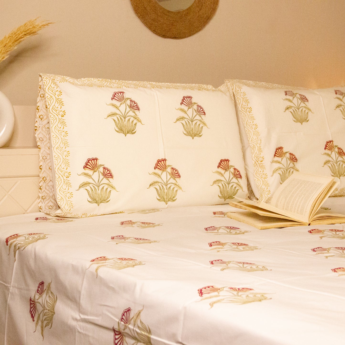 Azalea Bloom Hand Block Printed Bed Sheets