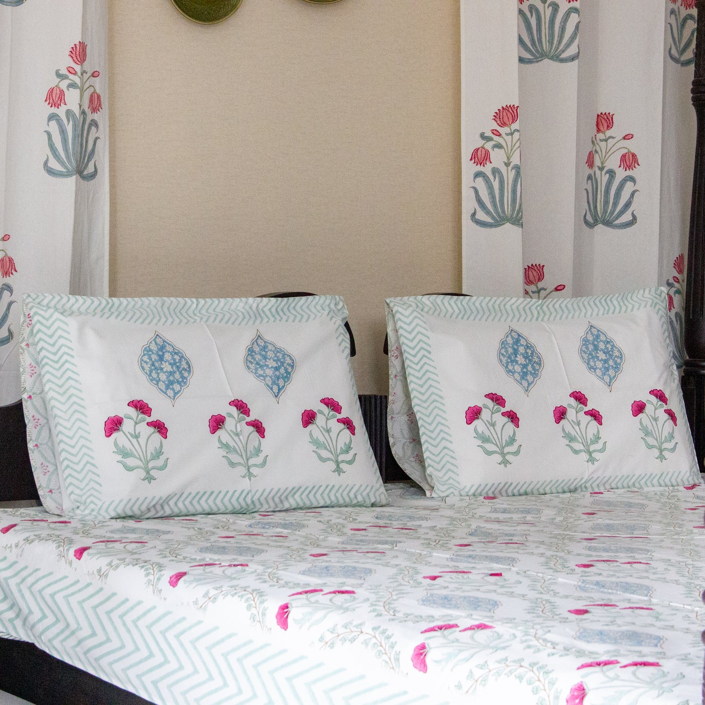 Lotus Serenity Hand Block Printed Bed Sheet
