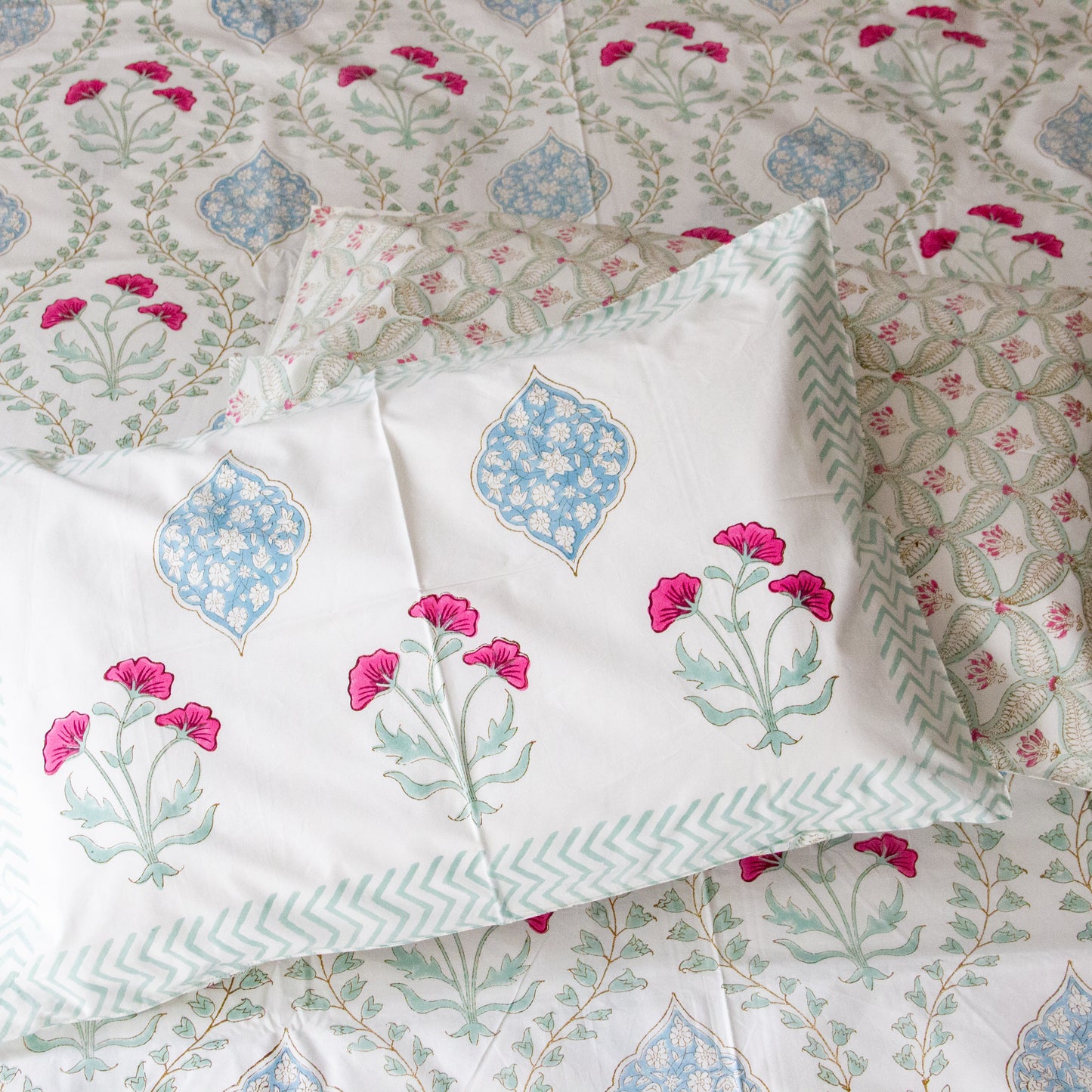 Lotus Serenity Hand Block Printed Bed Sheet