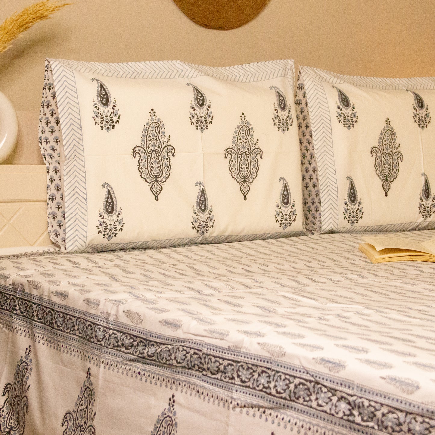 Ash Hand Block Printed Bed Sheets