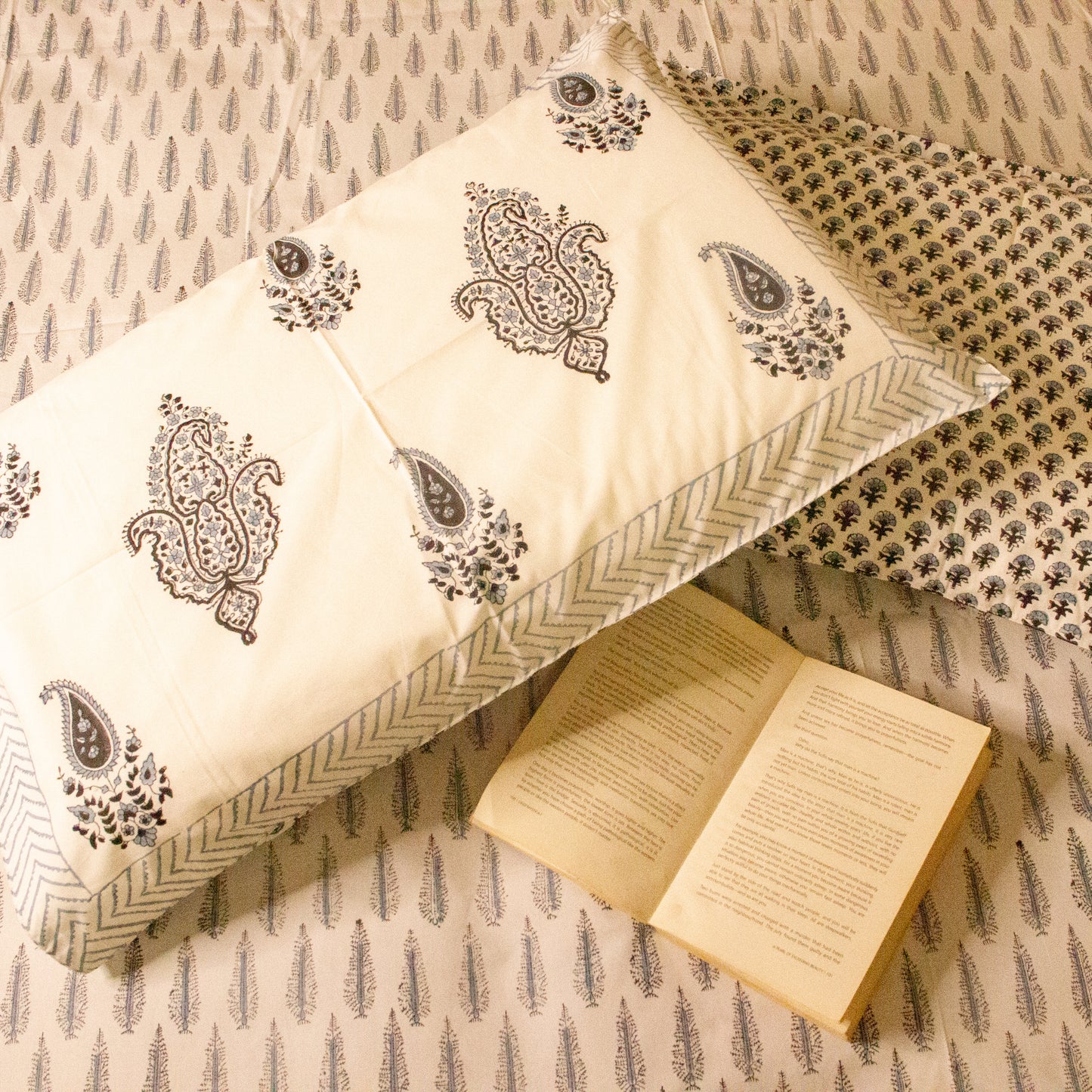 Ash Hand Block Printed Bed Sheets