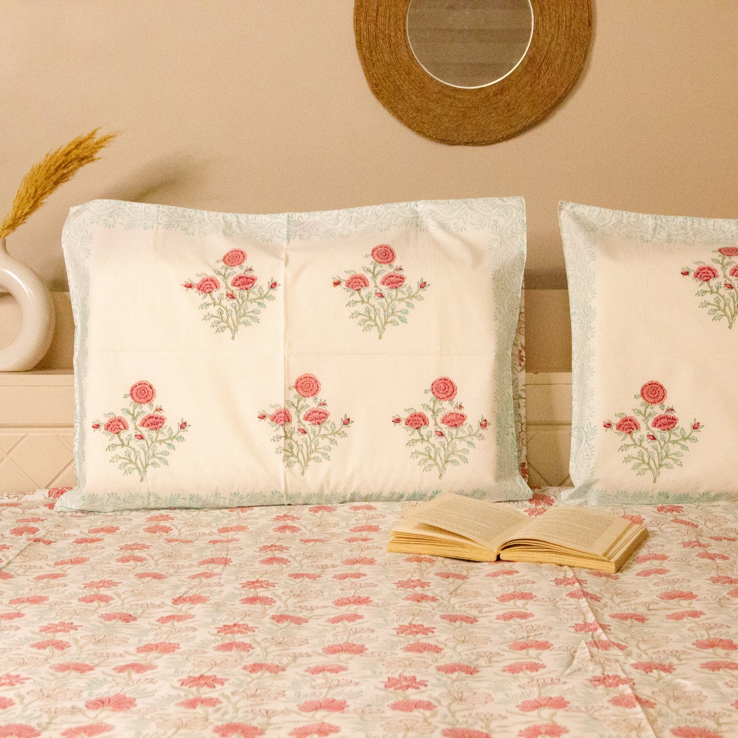 Dahlia Pink Hand Block Printed Bed Sheets
