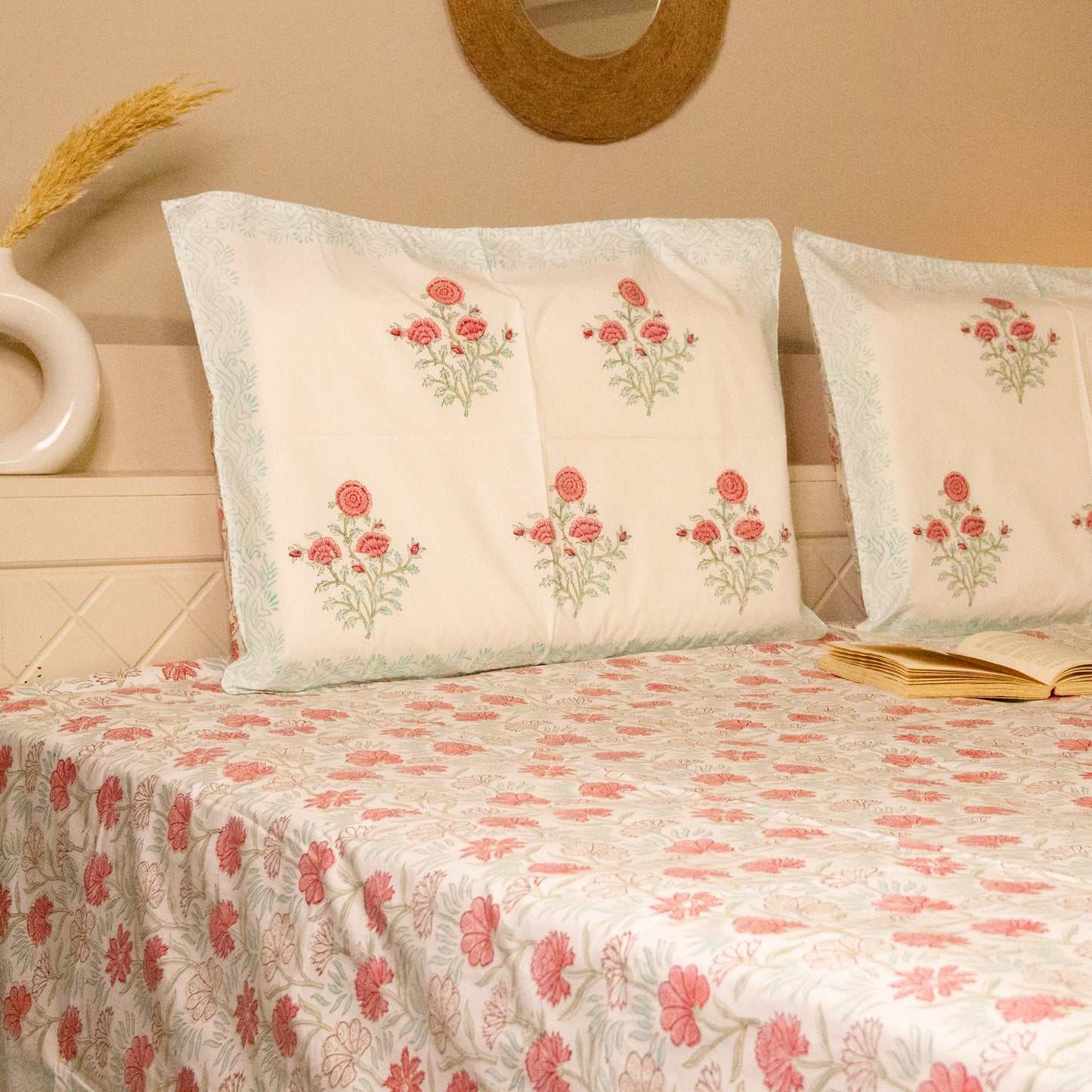 Dahlia Pink Hand Block Printed Bed Sheets