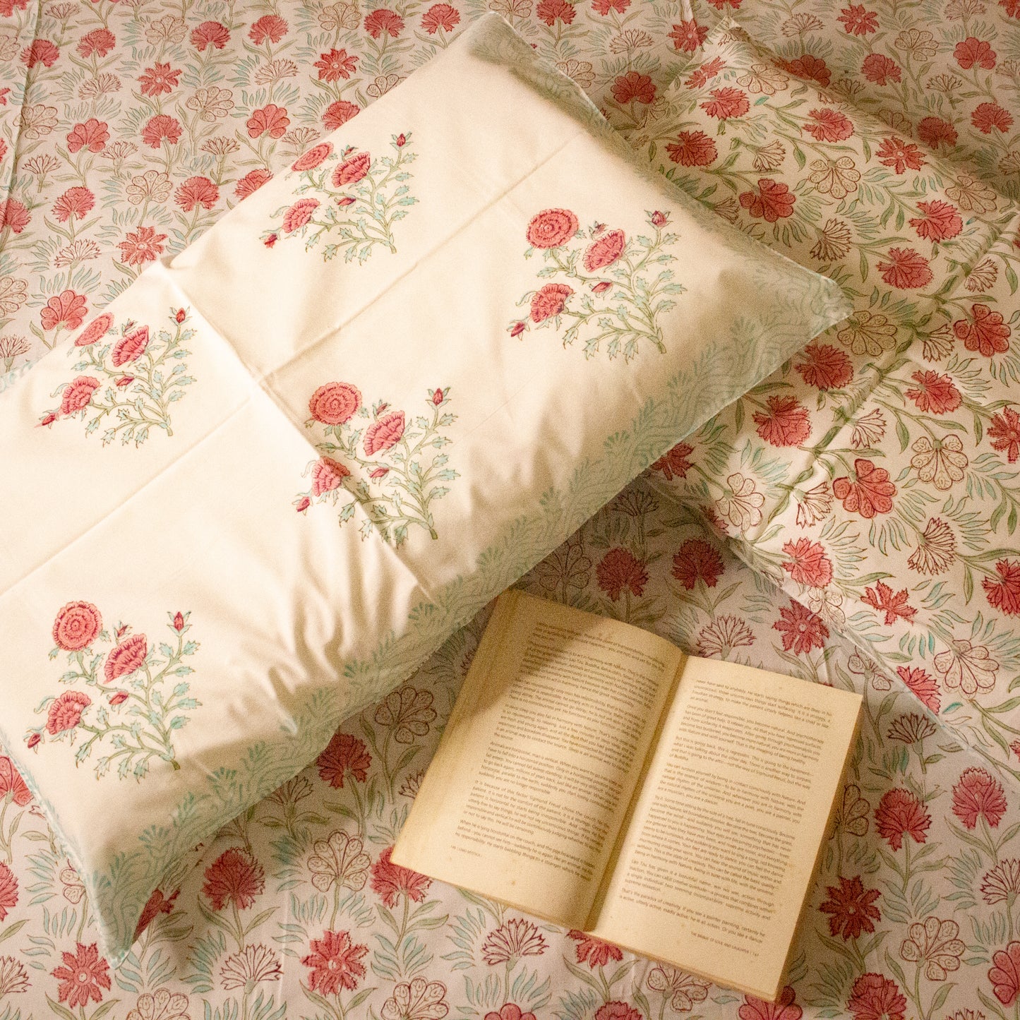 Dahlia Pink Hand Block Printed Bed Sheets