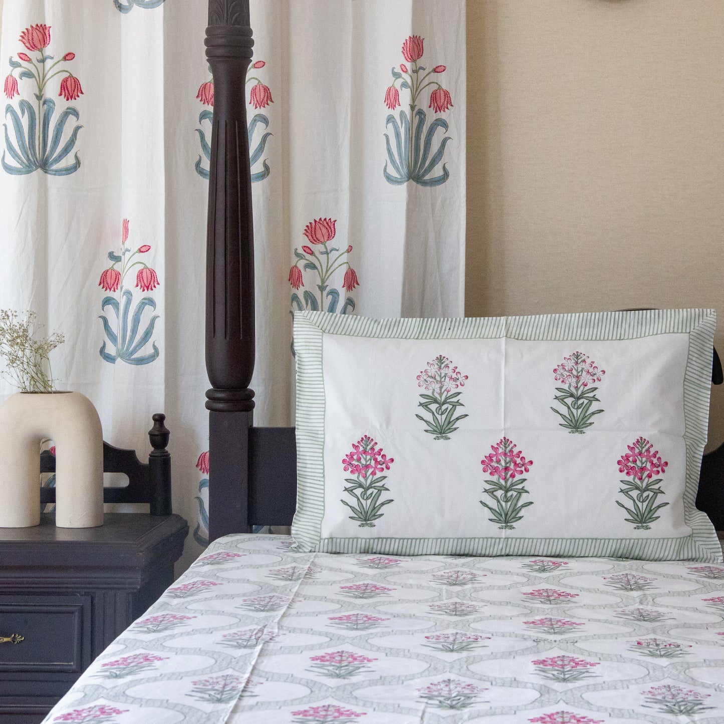 Blooming Meadows Block Printed Bed Sheet