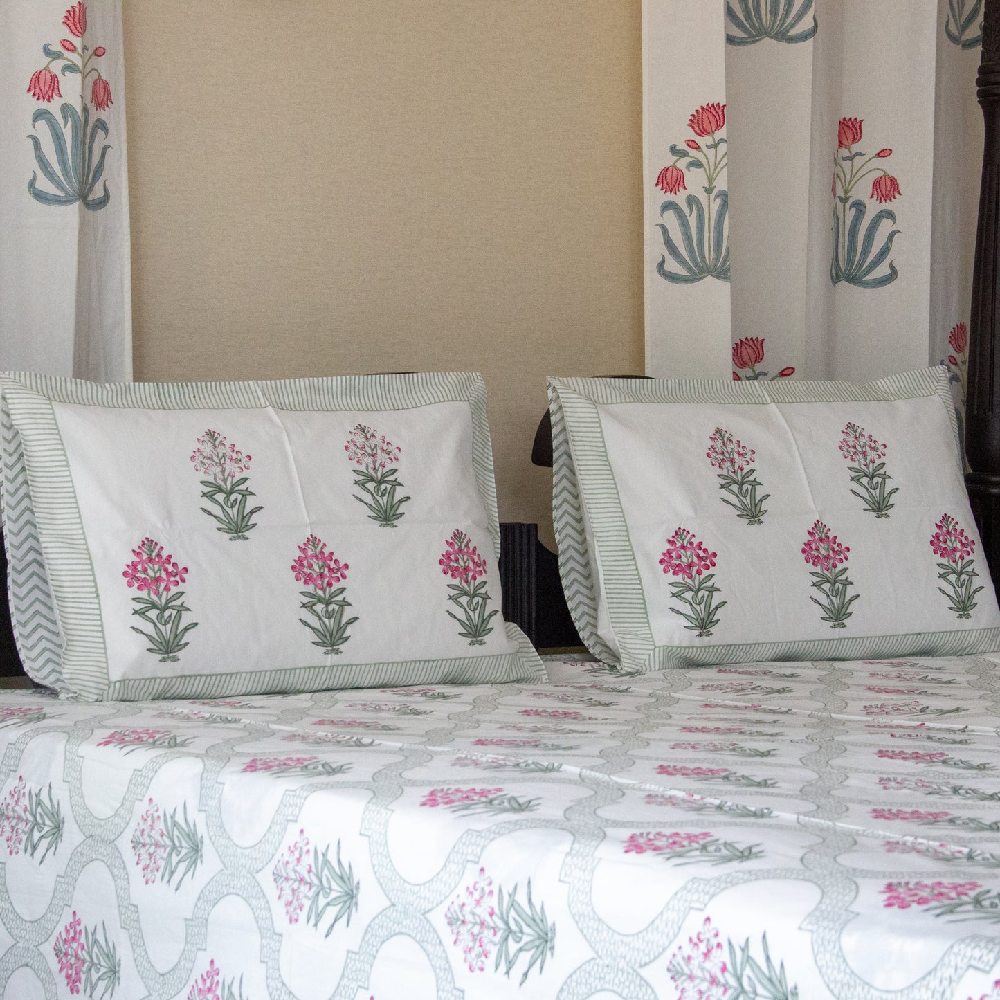 Blooming Meadows Block Printed Bed Sheet