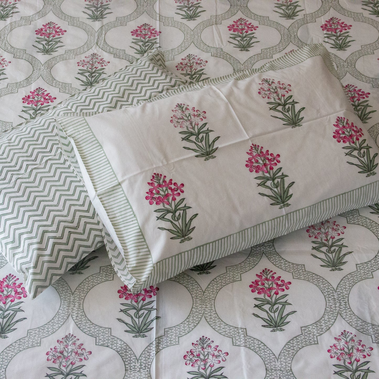 Blooming Meadows Block Printed Bed Sheet