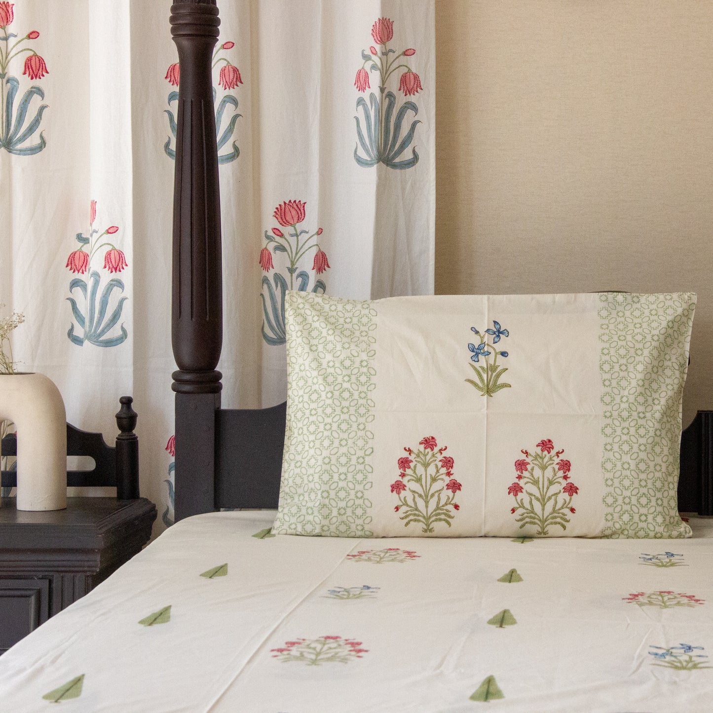 Pansy Palette Block Printed Bed Sheet