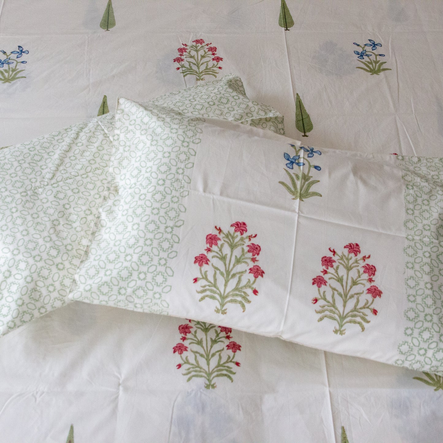 Pansy Palette Block Printed Bed Sheet