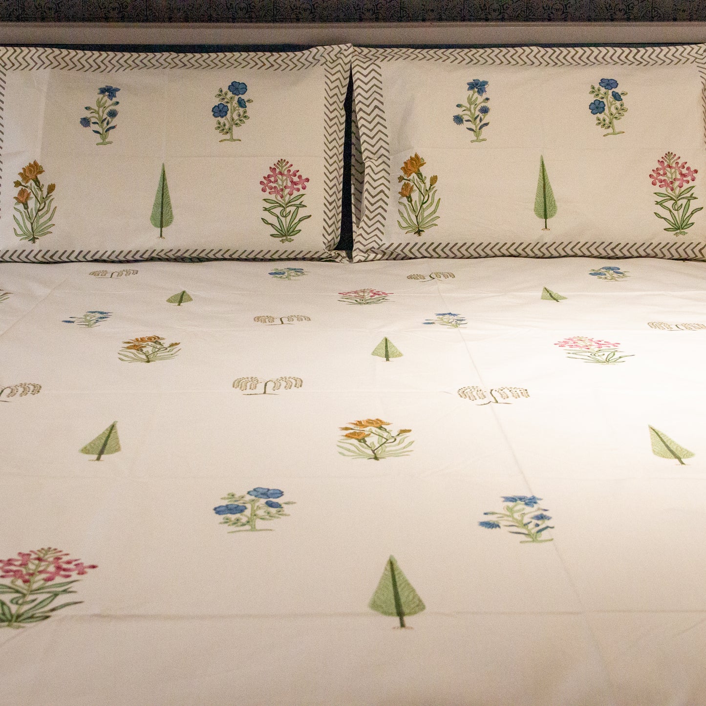 Evergreen Hand Block Printed Bed Sheets